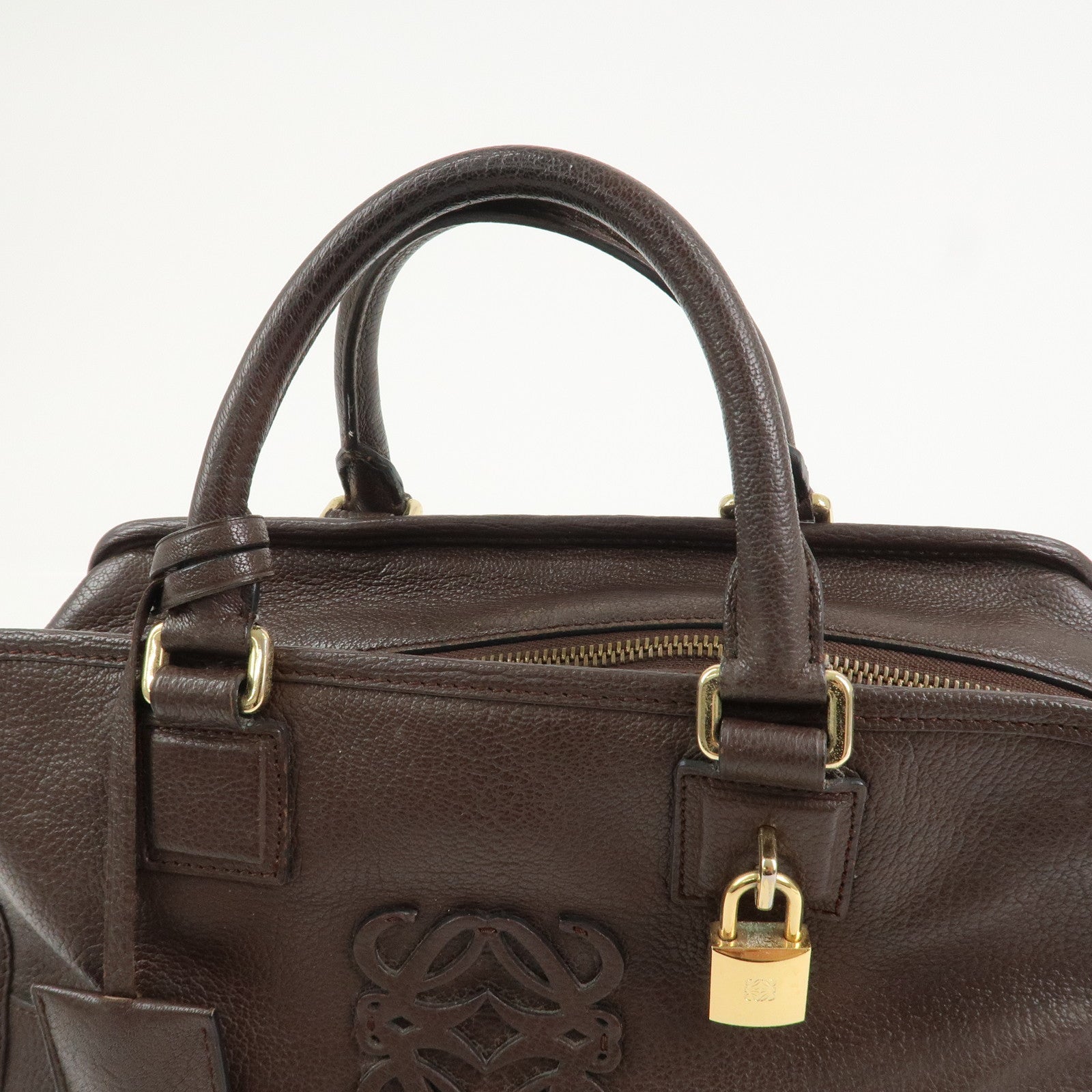 LOEWE Anagram Amazona 28 Leather Hand Bag Boston Bag Brown