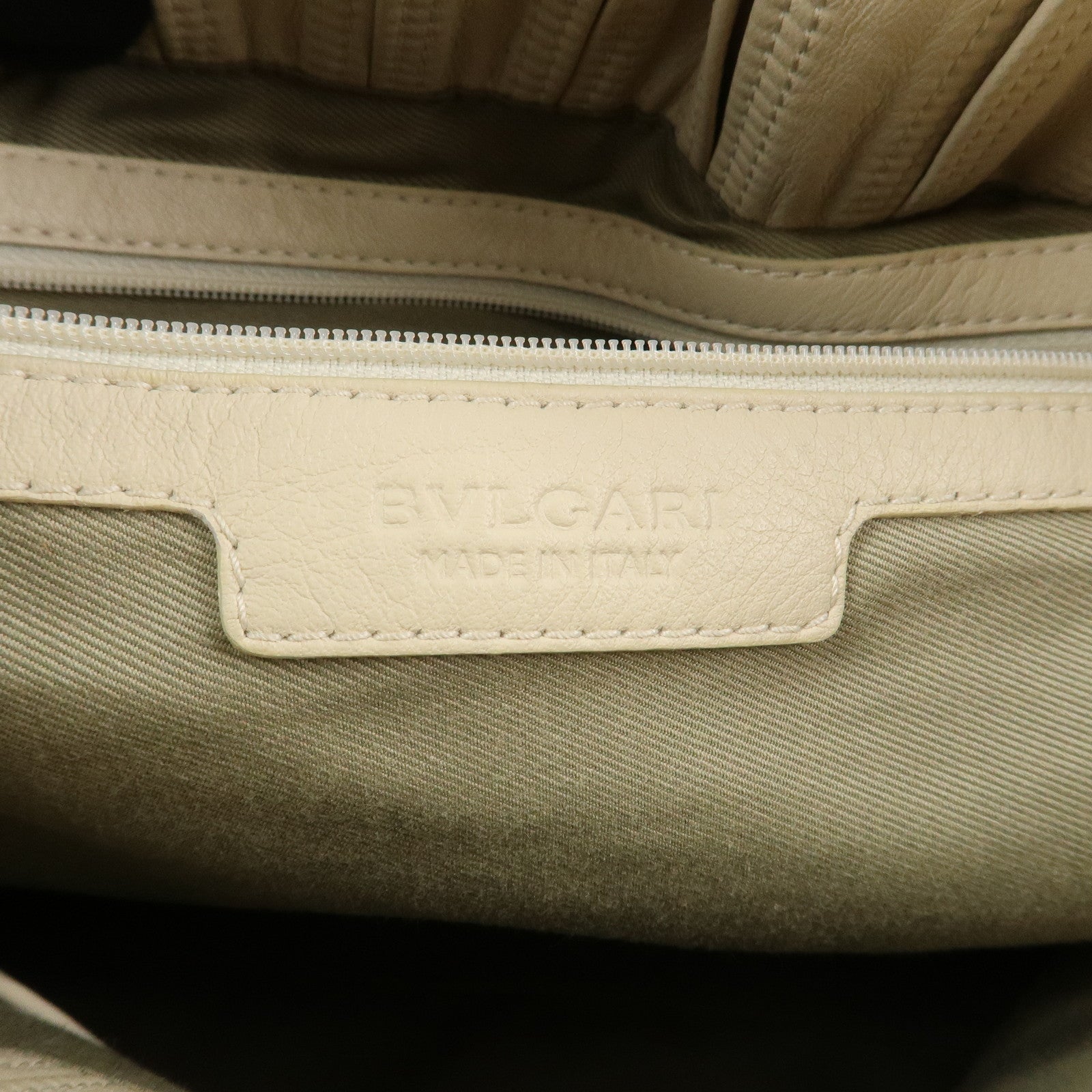 BVLGARI Monete Leather 2Way Bag Shoulder Bag Hand Bag Ivory