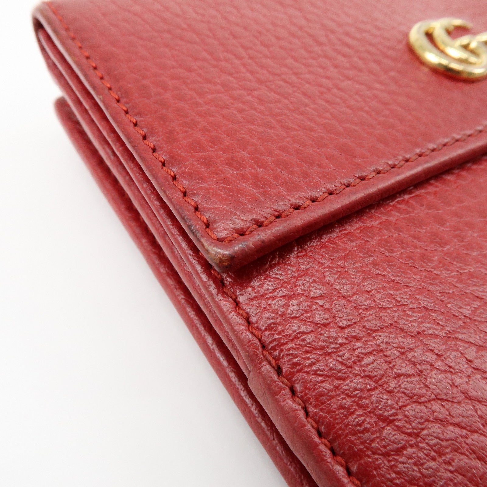 GUCCI Double G Leather Bi-fold Compact Wallet Red 456122