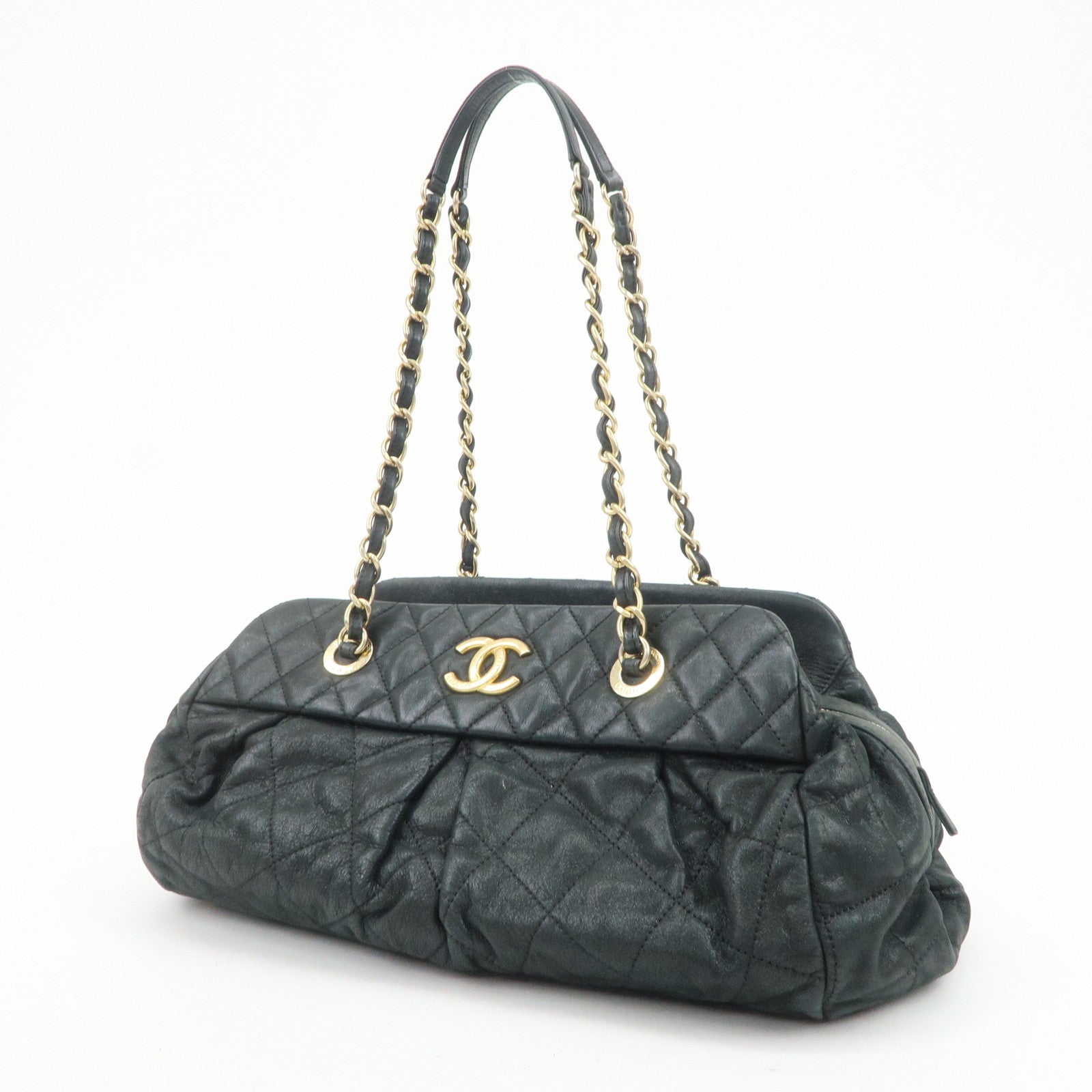 CHANEL Matelasse COCO Mark Lamb Skin Shoulder Bag Black A50475