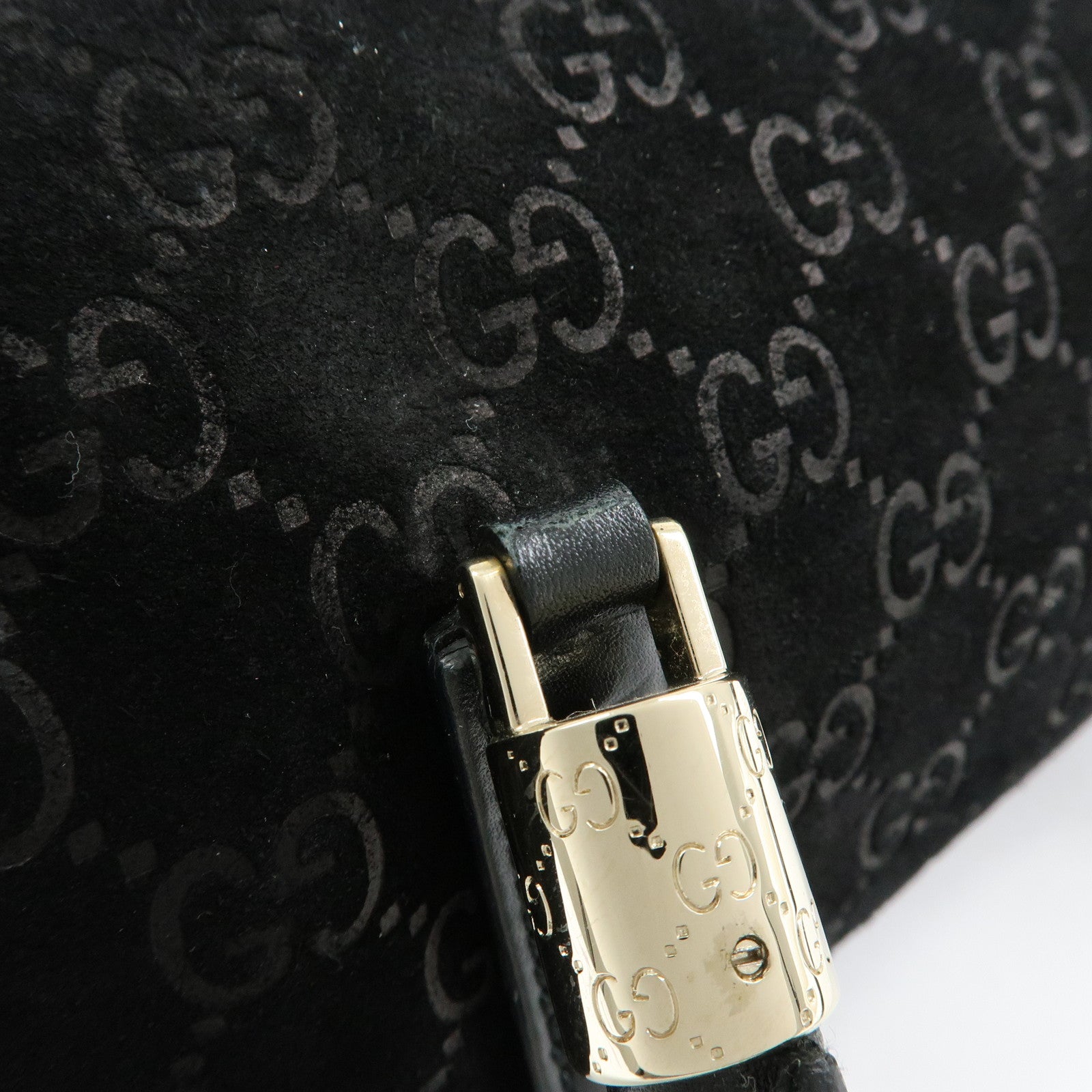 GUCCI GG Suede Leather Boston Bag Hand Bag Black Bordeaux 162739