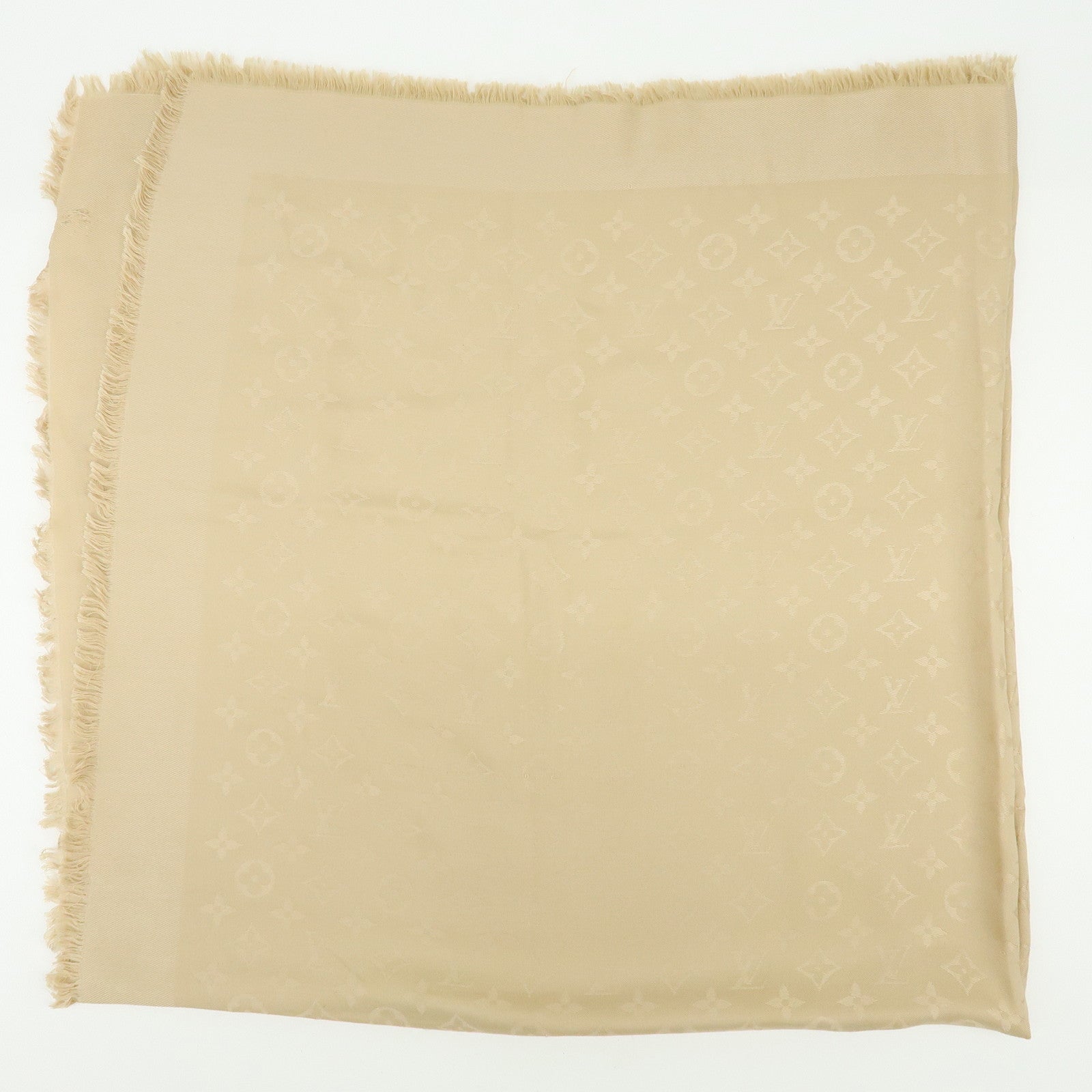 Louis Vuitton Monogram Silk Wool Scarf Shawl Beige