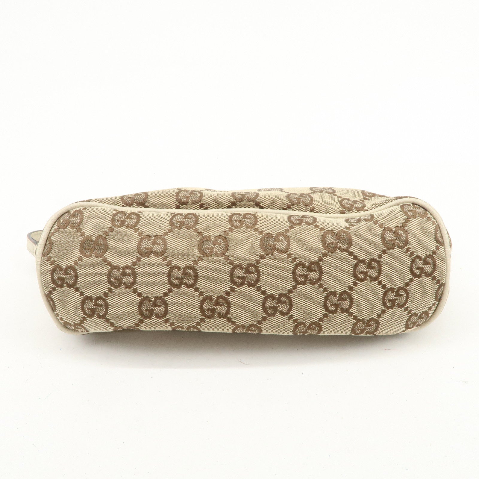 GUCCI Boat Bag GG Canvas Leather Hand Bag Pouch Brown Ivory 07198