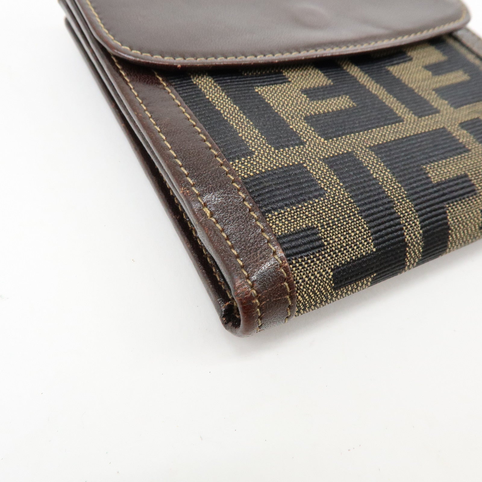 FENDI Zucca Canvas Leather Compact Wallet Brown 2251-01695-079