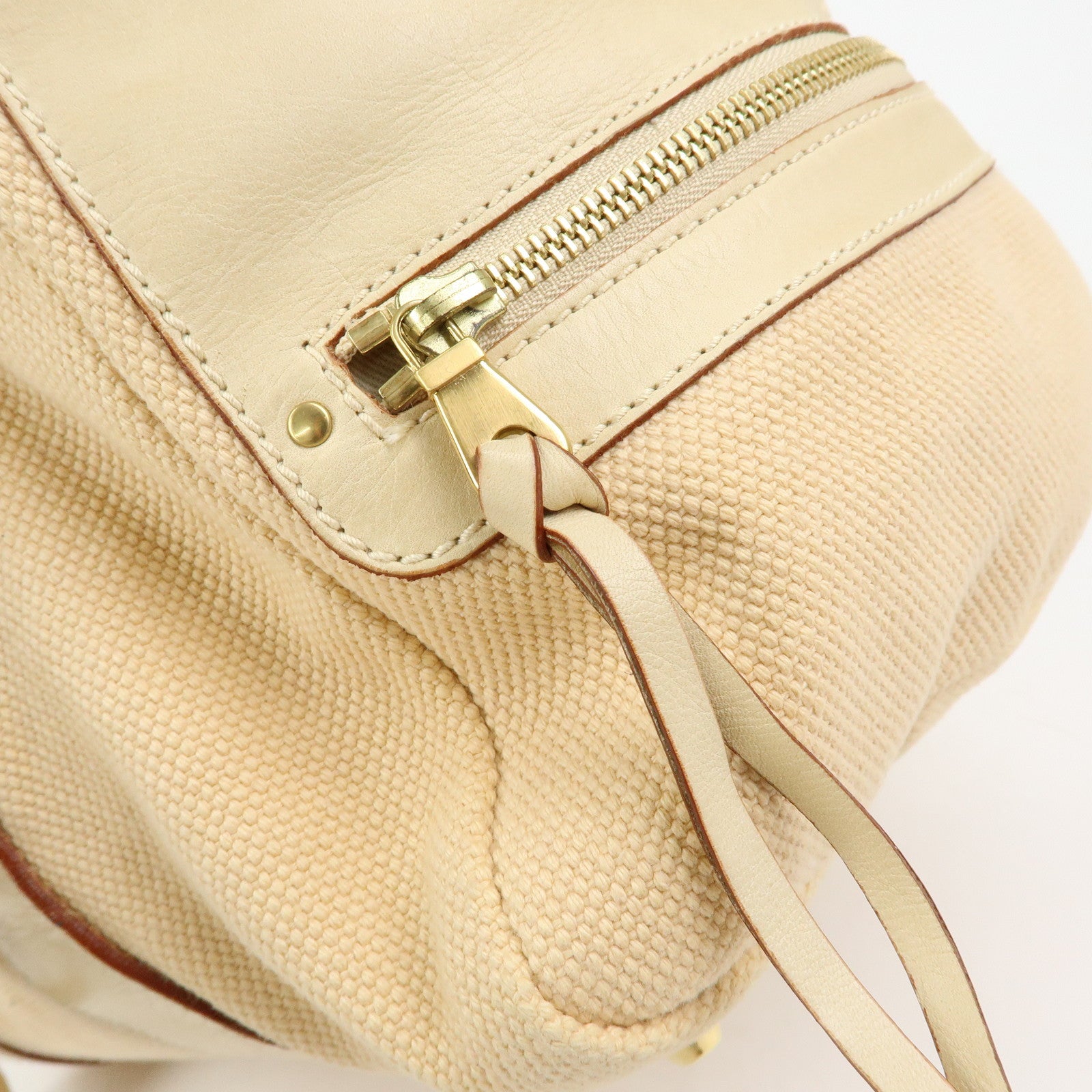 Chloe Cotton Leather Boston Bag Hand Bag Shoulder Bag Beige