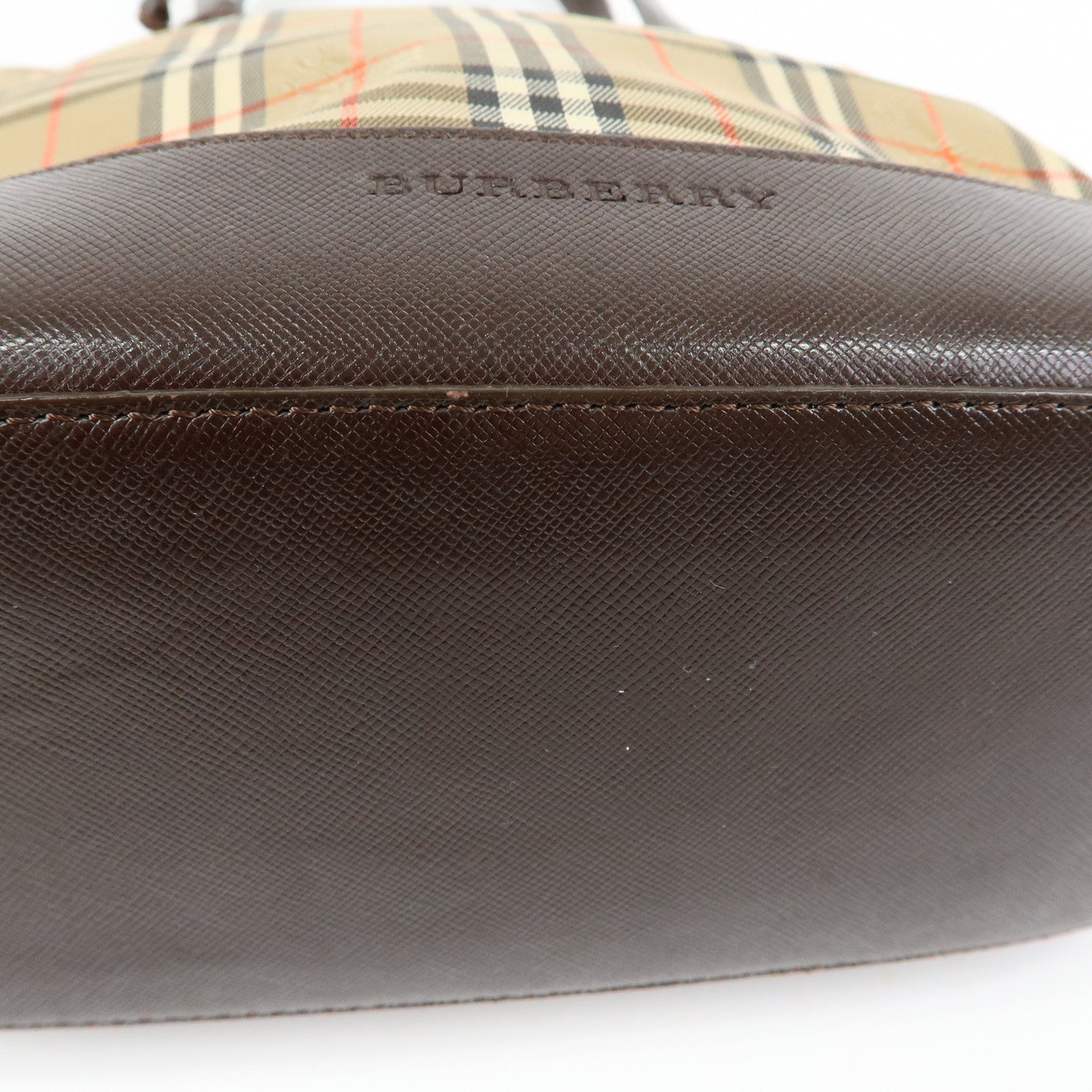 BURBERRY Nova Plaid Canvas Leather Tote Bag Shoulder Bag Beige