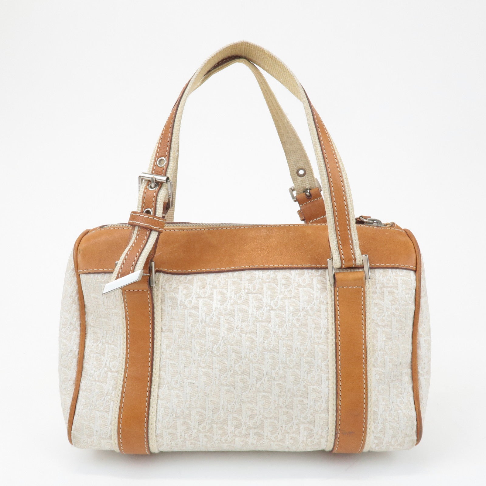 Christian Dior Trotter Canvas Leather Mini Boston Bag White Brown