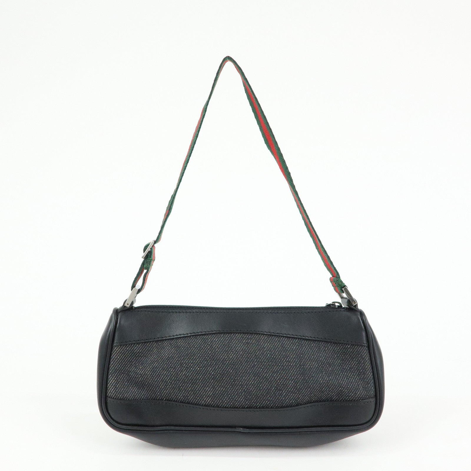 GUCCI Sherry Denim Leather Accessory Pouch Hand Bag Black 92820