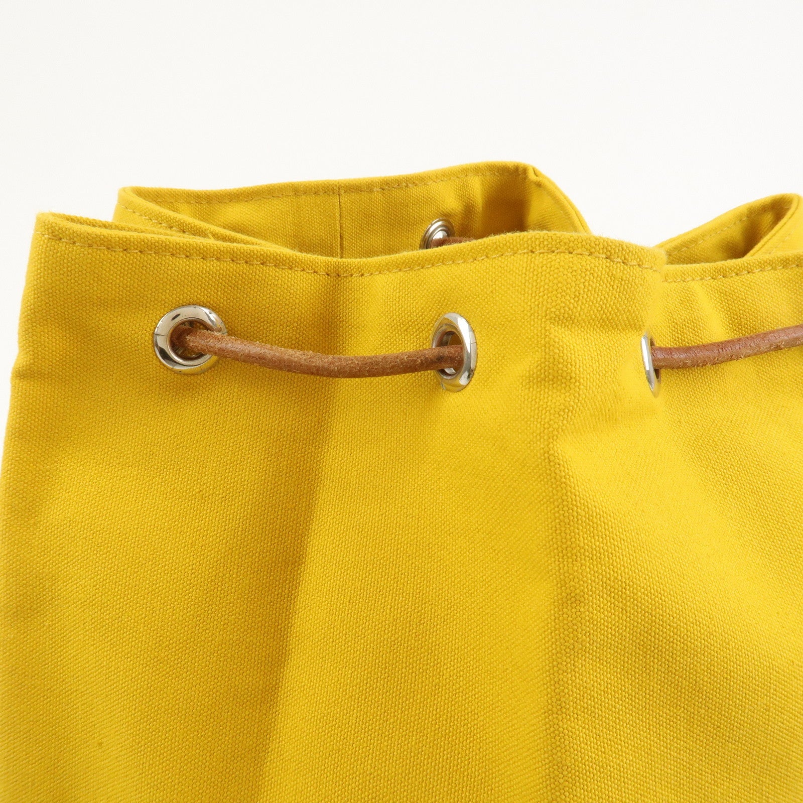 HERMES Porochon Mimil GM Canvas Leather Drawstring Backpack Yellow