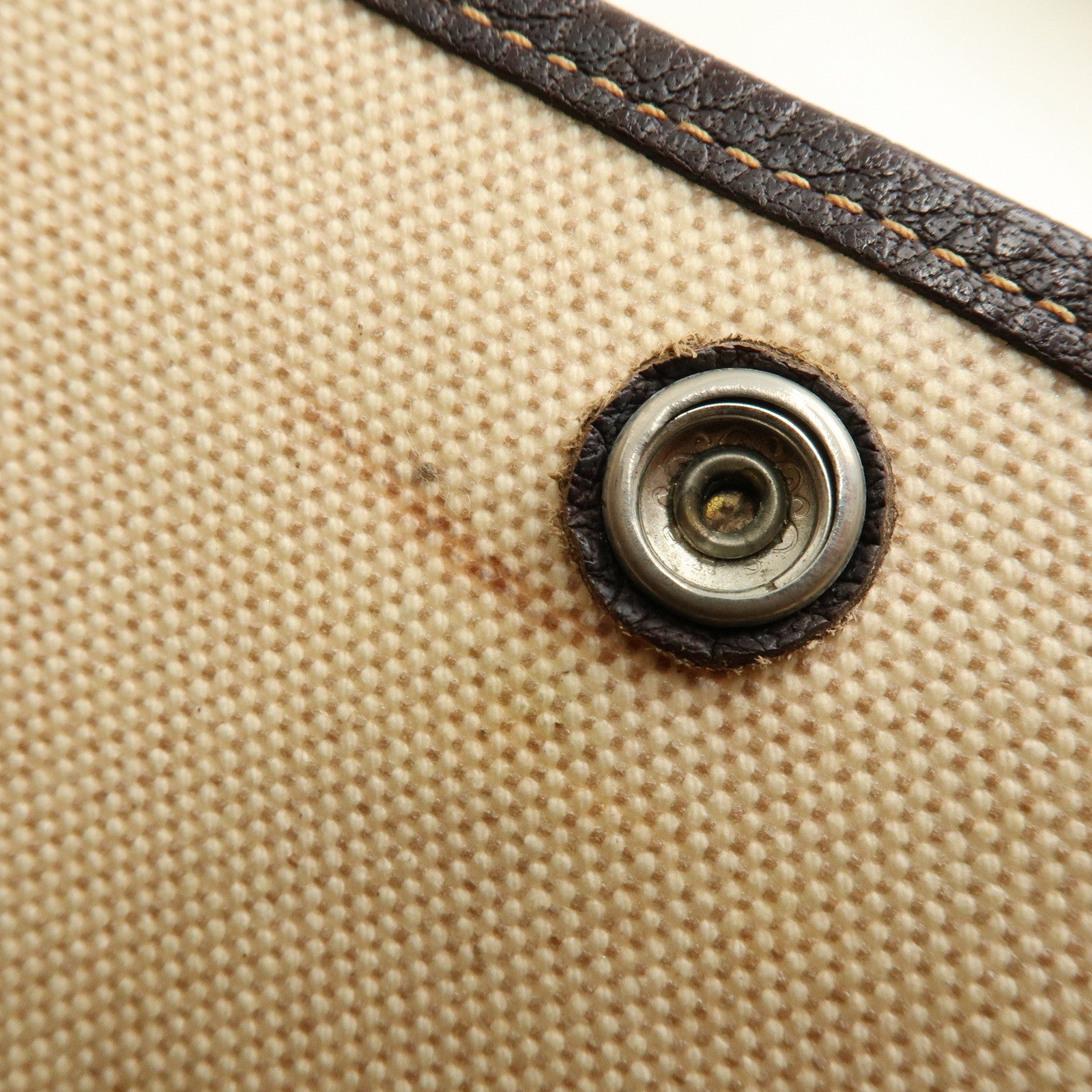 HERMES Garden Party Canvas Leather Tote Bag Beige Brown □H Stamped