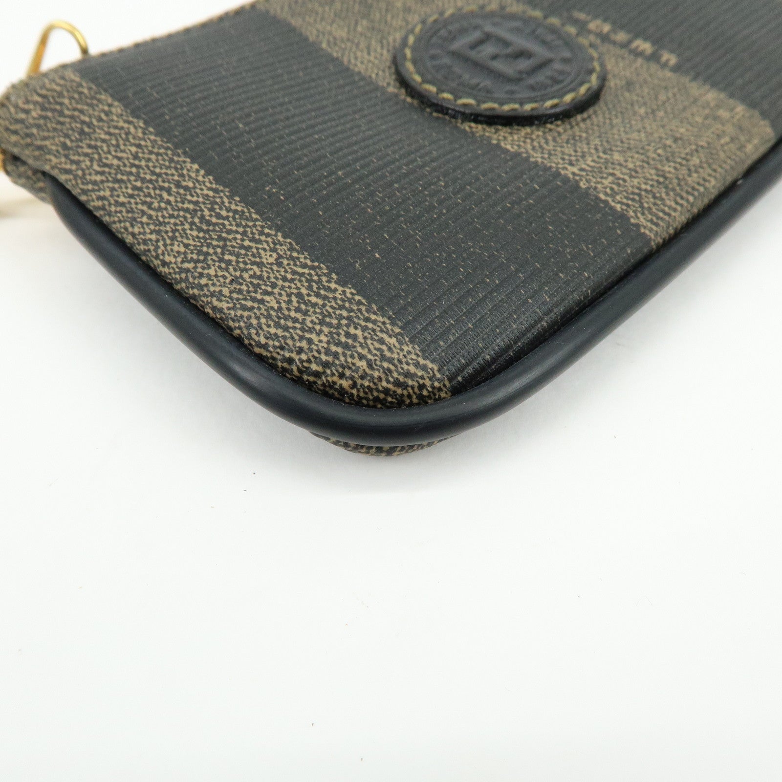 FENDI Pequin PVC Coated Canvas Coin Case Black Beige