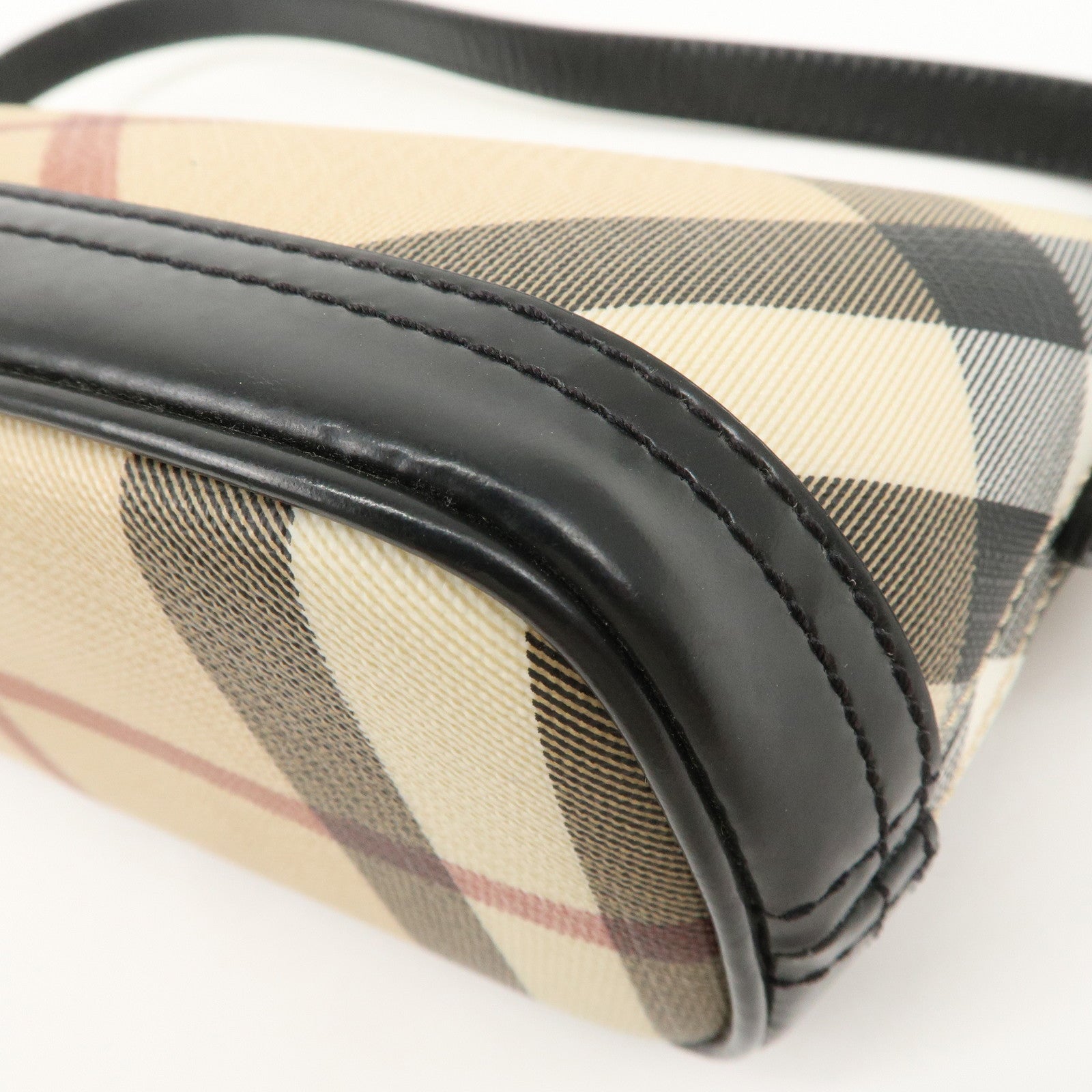 BURBERRY Leather PVC Boat Bag Hand Bag Shoulder Bag Nova Plaid Black Used