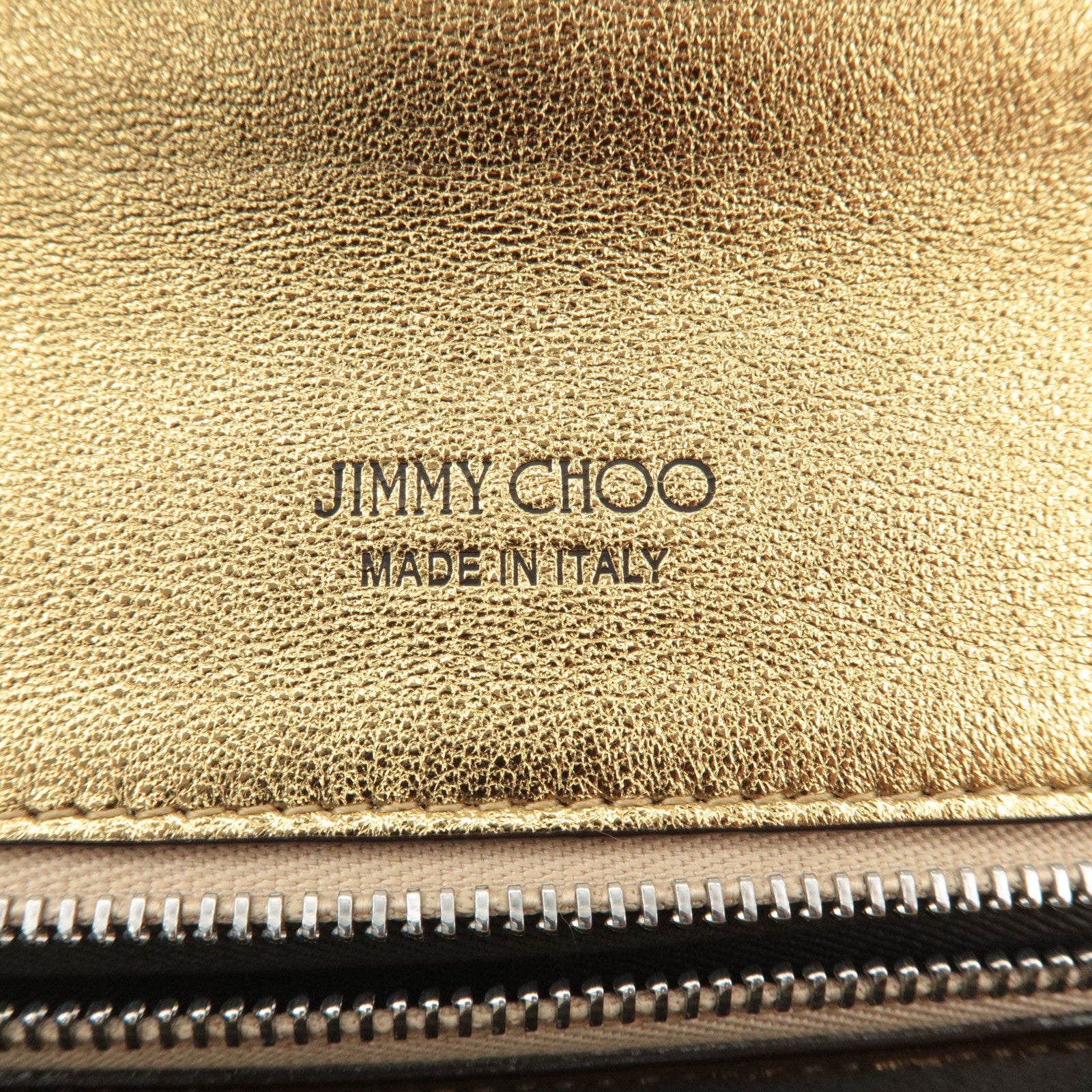 JIMMY CHOO Leather Rhine Stone Chain Wallet Gold Silver HDW Used
