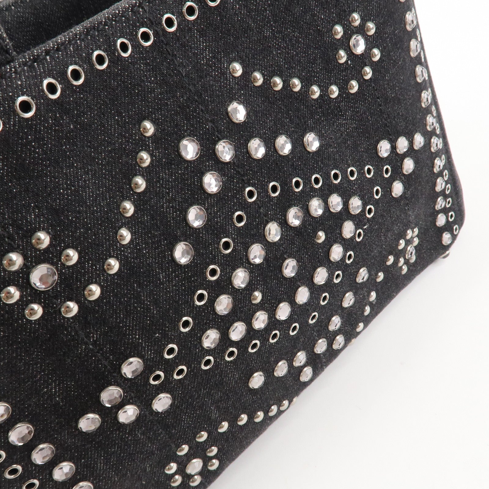 PRADA Canapa Mini Canvas Studs 2Way Shoulder Bag Hand Bag Black B2439G Used