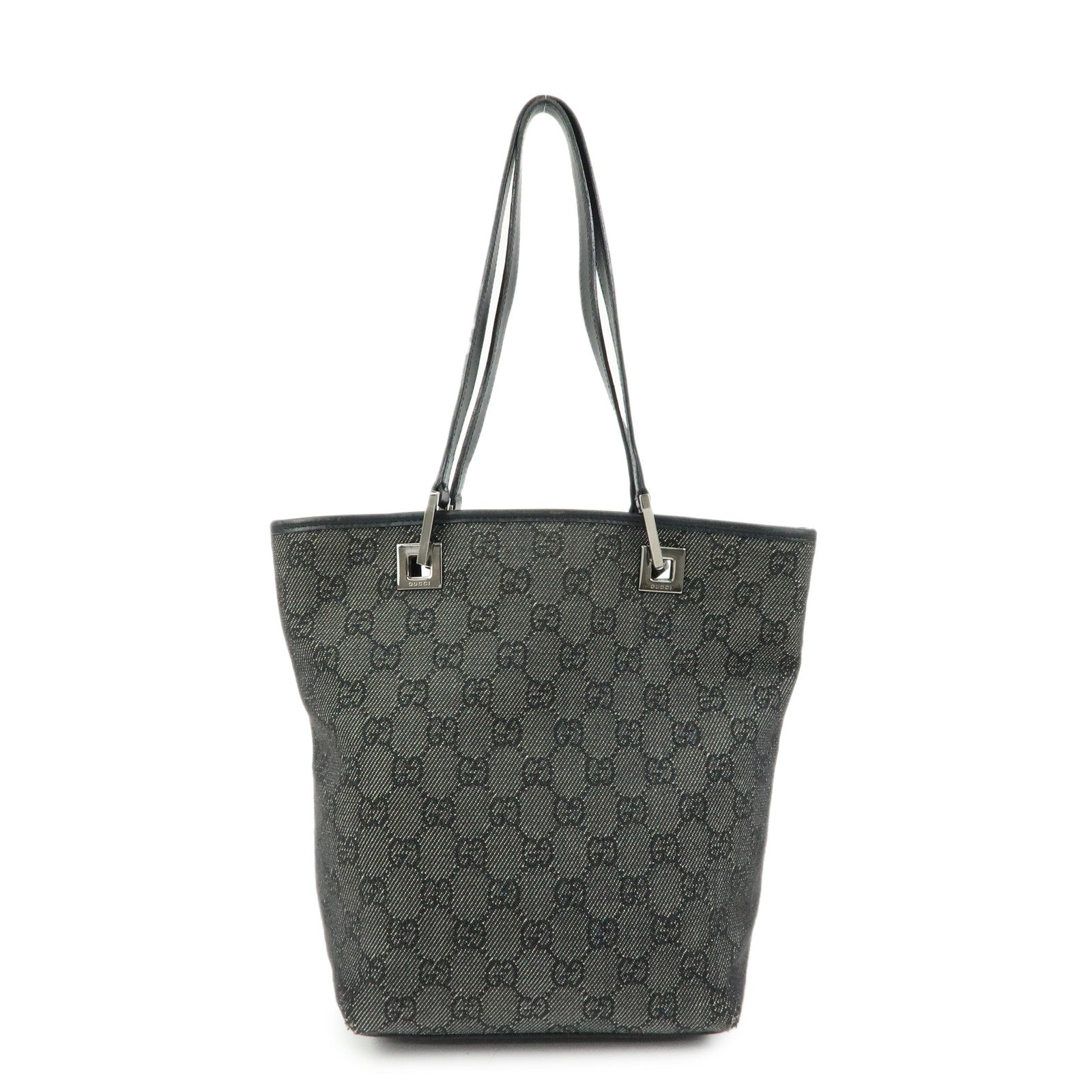 GUCCI GG Denim Leather Tote Bag Shoulder Bag Black 31244