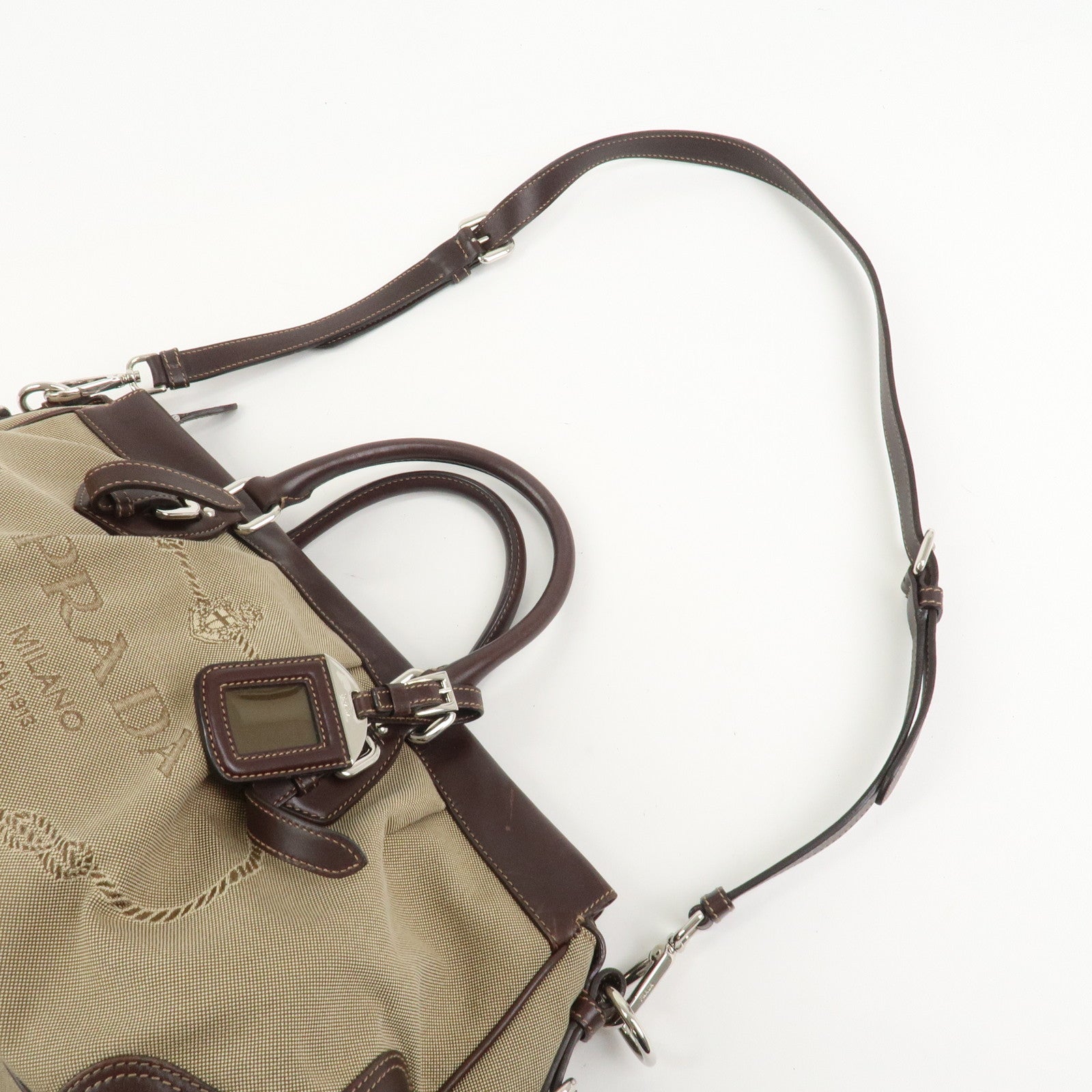 PRADA Logo Canvas Leather 2Way Bag Shoulder Bag Hand Bag Brown