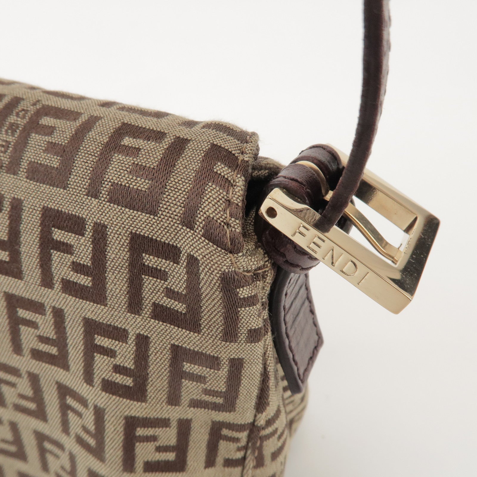 FENDI Zucchino Canvas Leather Hand Bag Brown Beige 8BR003