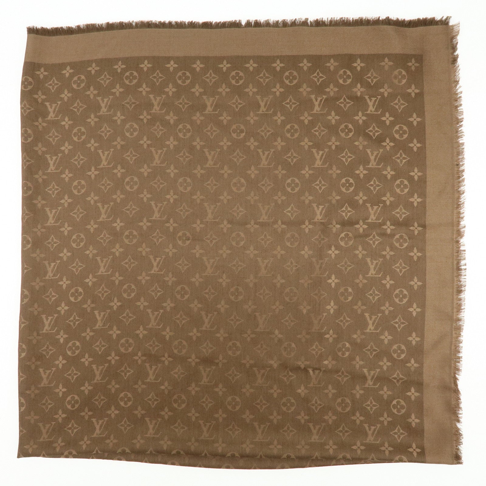 Louis Vuitton Monogram Shine Silk Wool Scarf Brown M77357