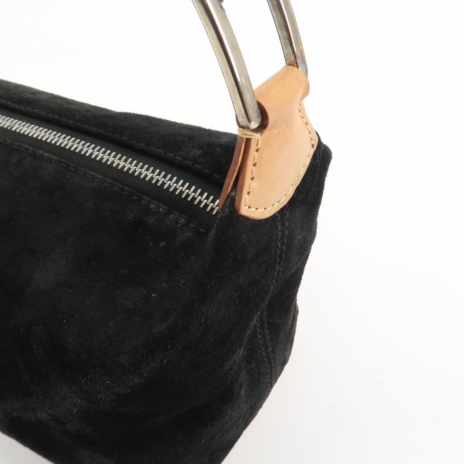 CELINE C Macadam Leather Suede Shoulder Bag Hand Bag Black Brown