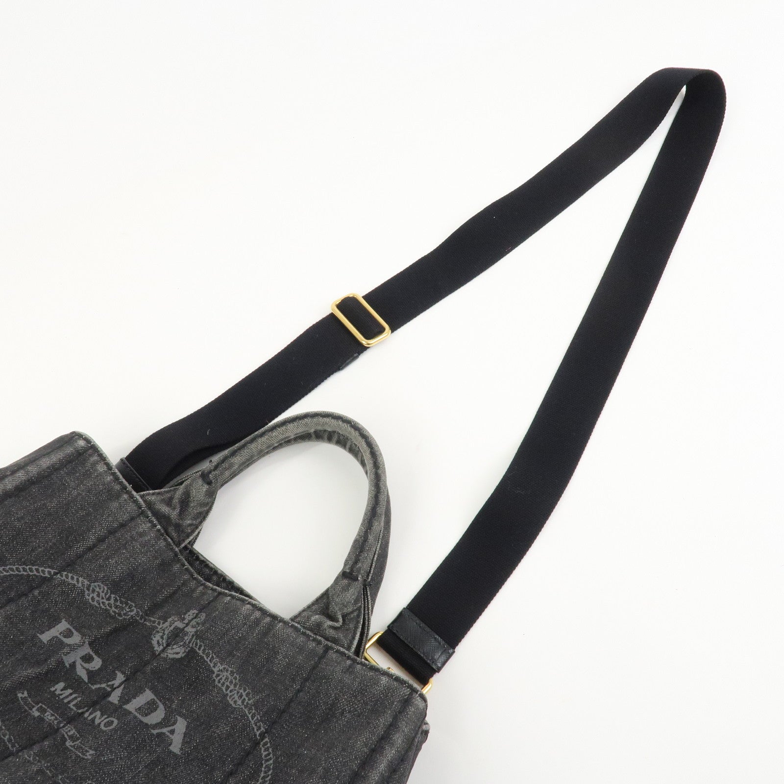 PRADA Canapa Mini Canvas Denim 2Way Shoulder Hand Bag Black B2439G