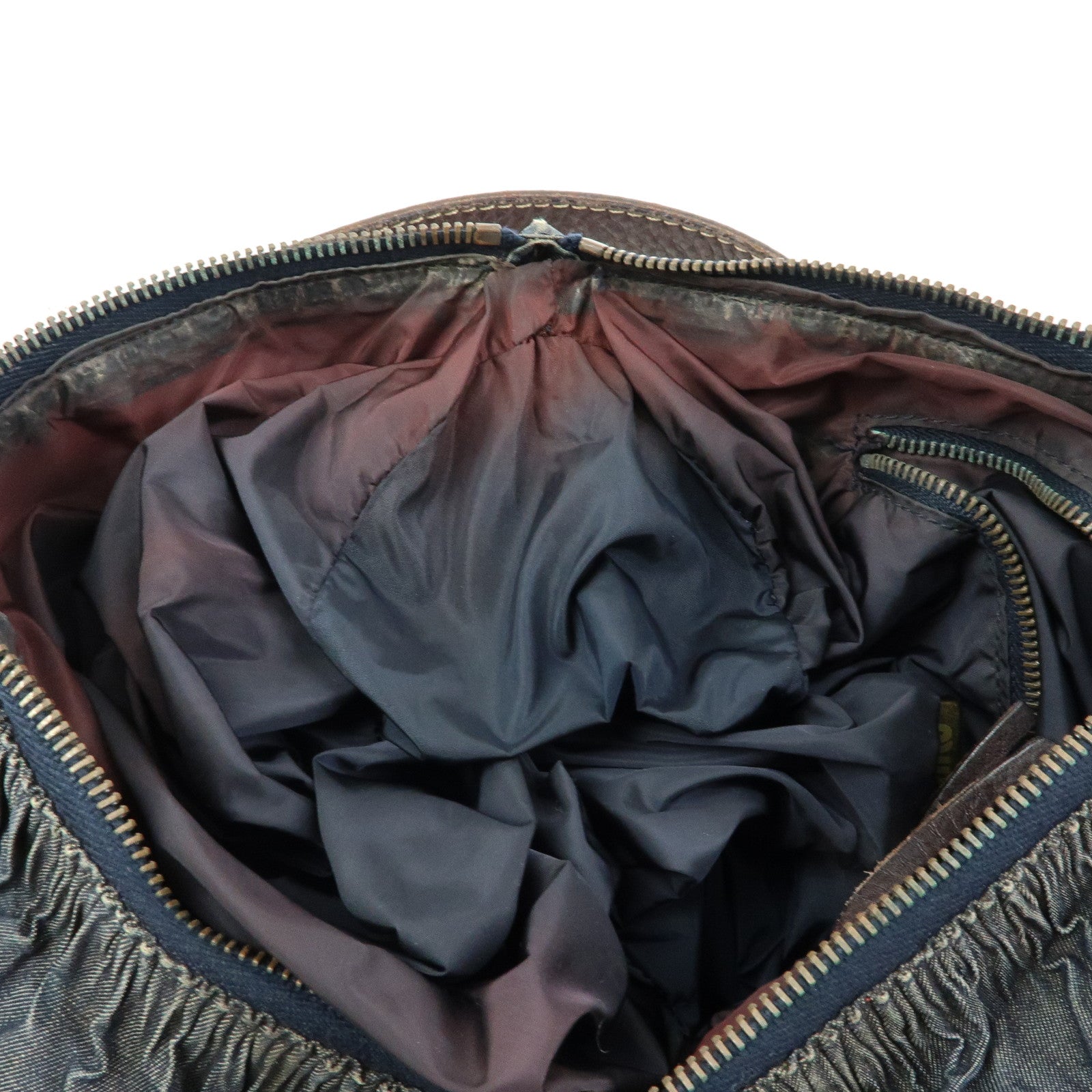 MIU MIU Denim Leather Shoulder Bag Hand Bag Indigo Blue Brown