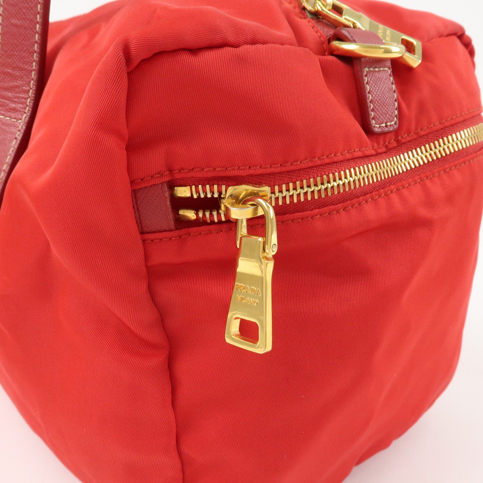 PRADA Triangle Logo Nylon Leather 2Way Shoulder Bag Hand Bag Red Used