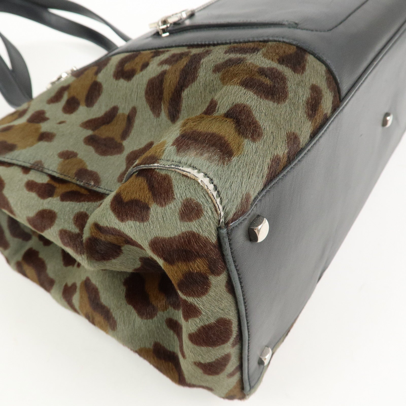 Ferragamo Gancini Unborn Calf Leather Tote Bag Shoulder Bag Leopard