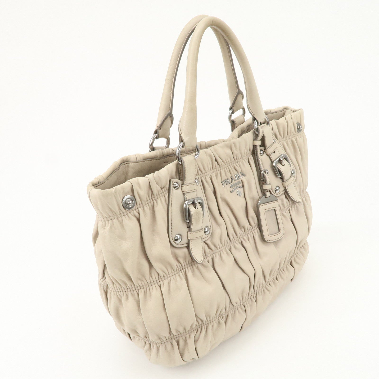 PRADA Leather 2WAY Bag Hand Bag Shoulder Bag Ivory BN1789