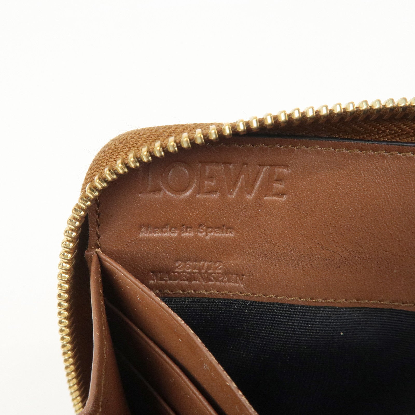 LOEWE Anagram Leather Round Zippy Wallet Long Wallet Camel