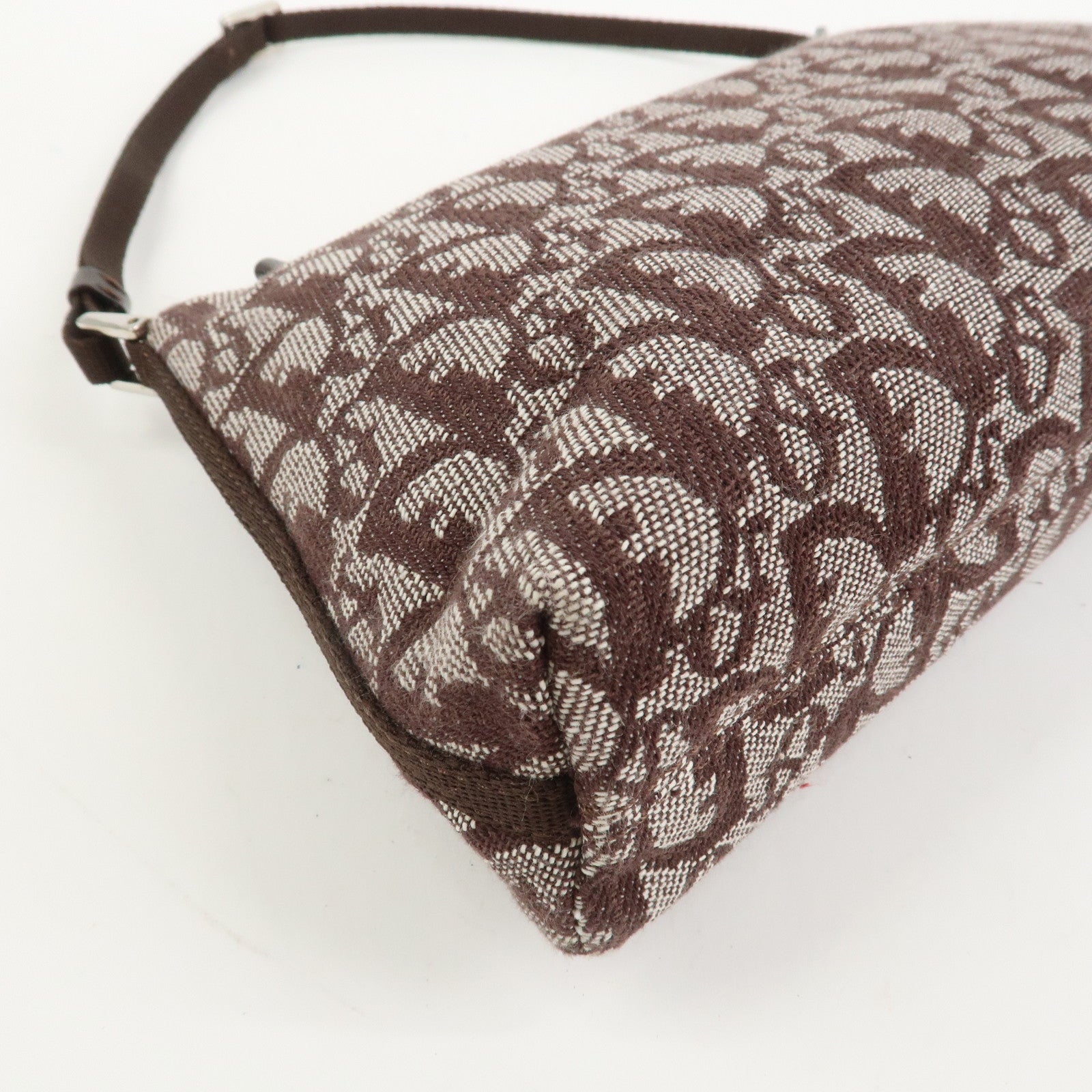 Christian Dior Trotter Jacquard Canvas Leather Shoulder Bag Brown