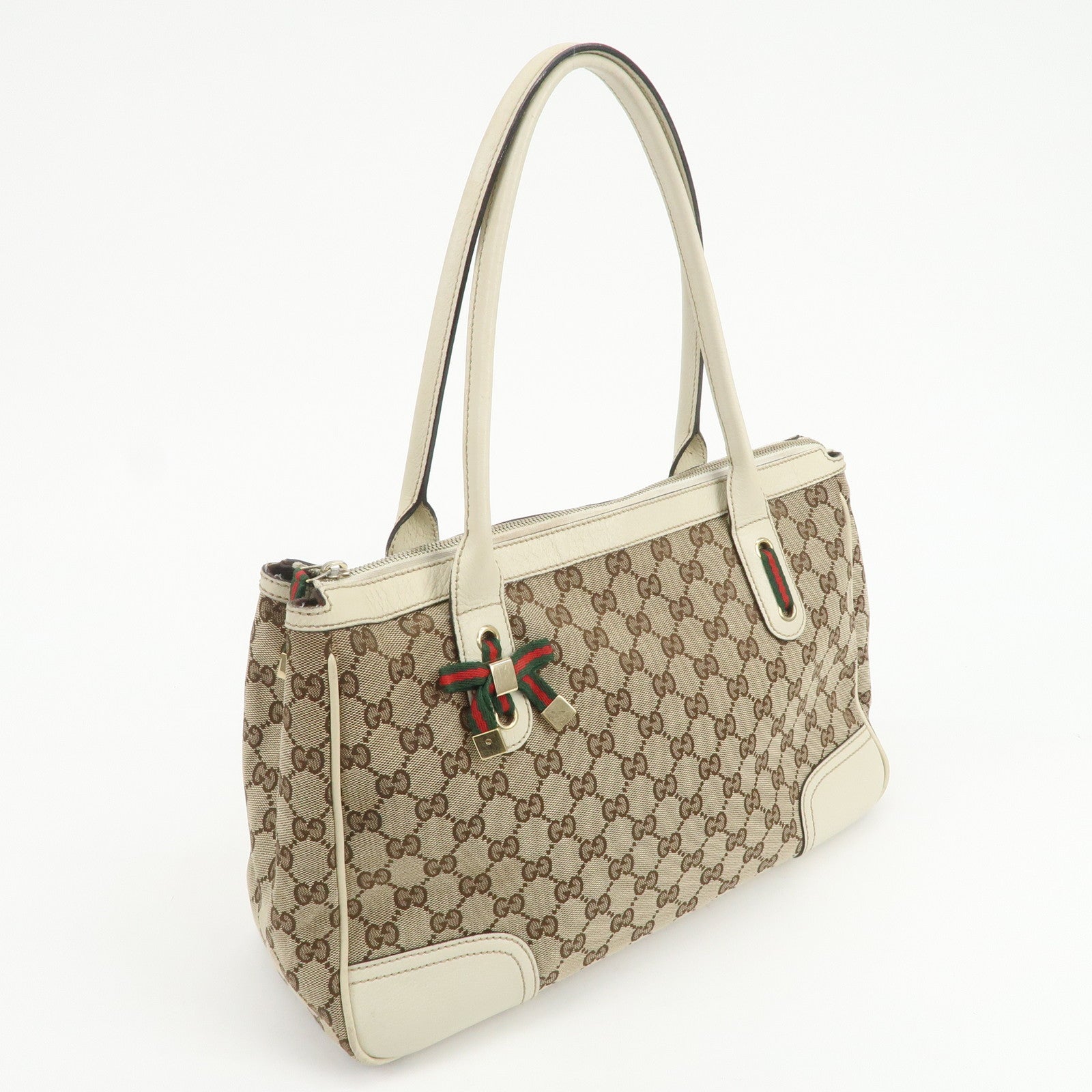 GUCCI Princy Sherry GG Canvas Leather Tote Bag Brown Ivory 177052