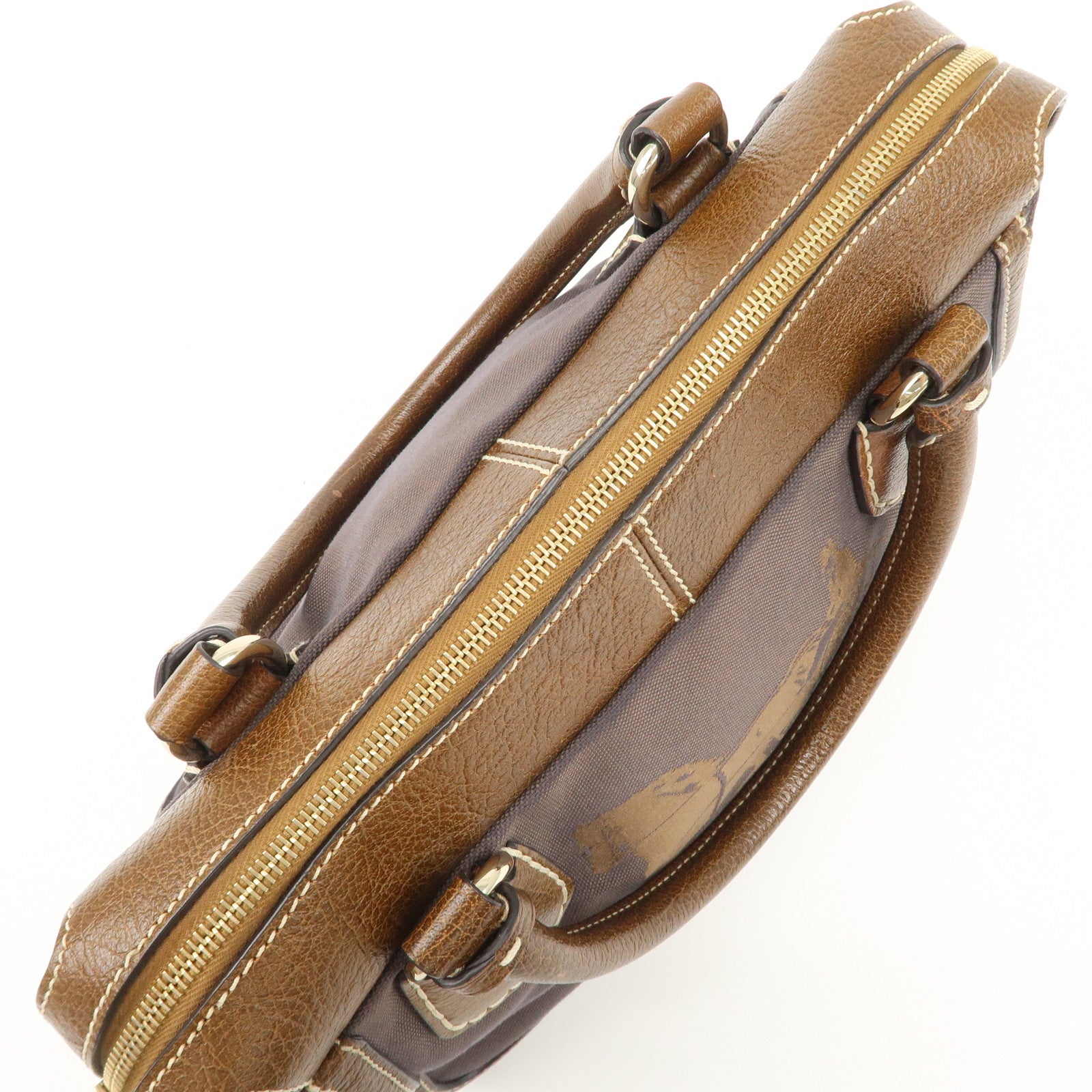 CELINE Leather Canvas Hand Bag Sulky Print Brown Used