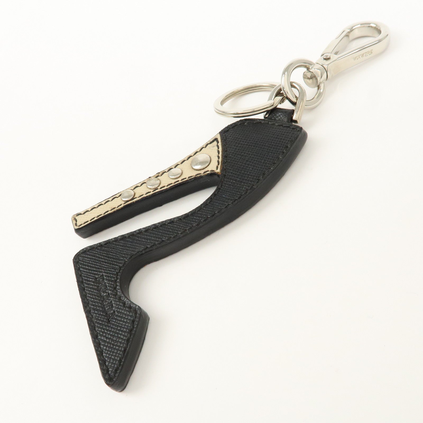 PRADA High Heel Motif Leather Bag Charm Key Chain Black 1AR295