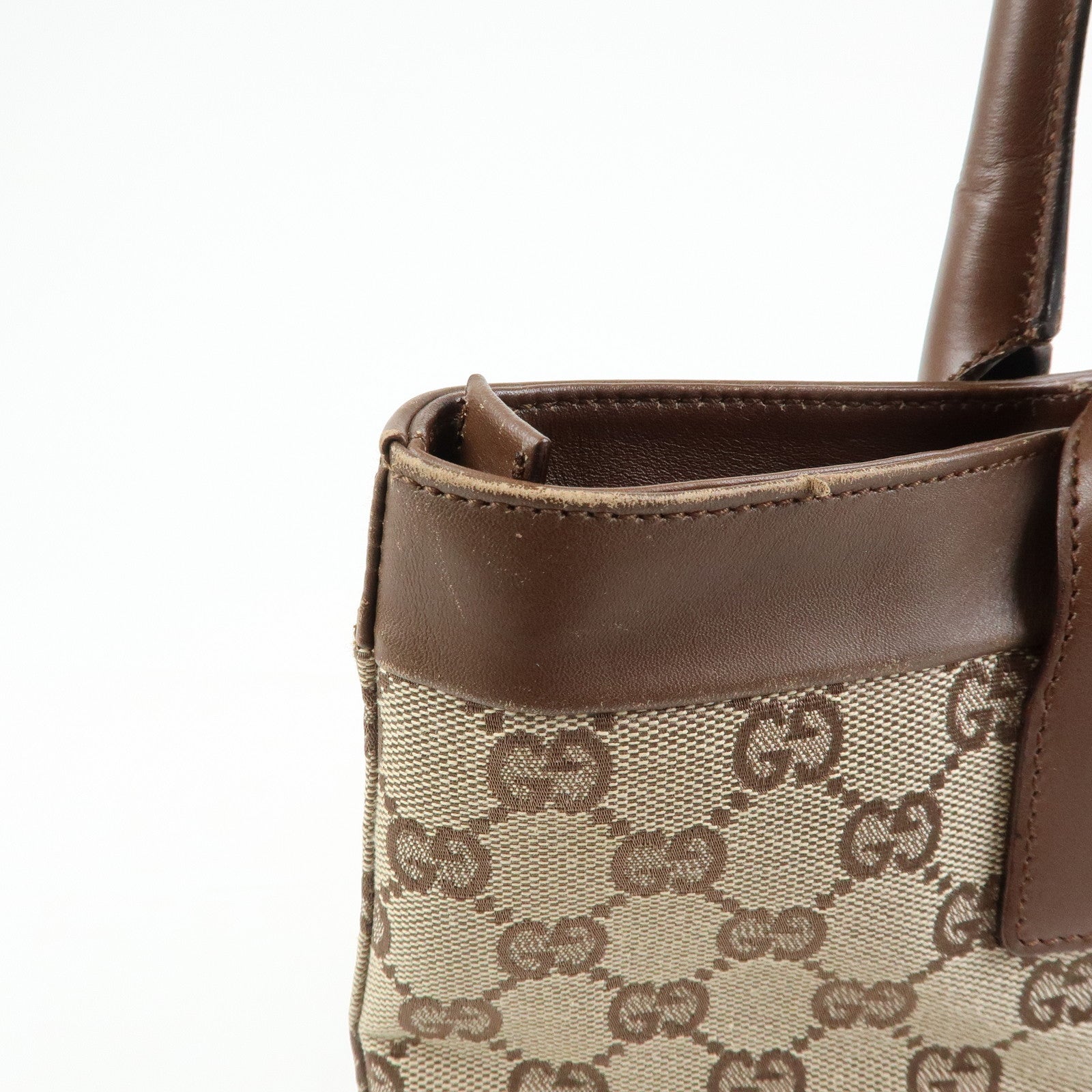 GUCCI GG Canvas Leather Tote Bag Hand Bag Beige Brown 002.1119