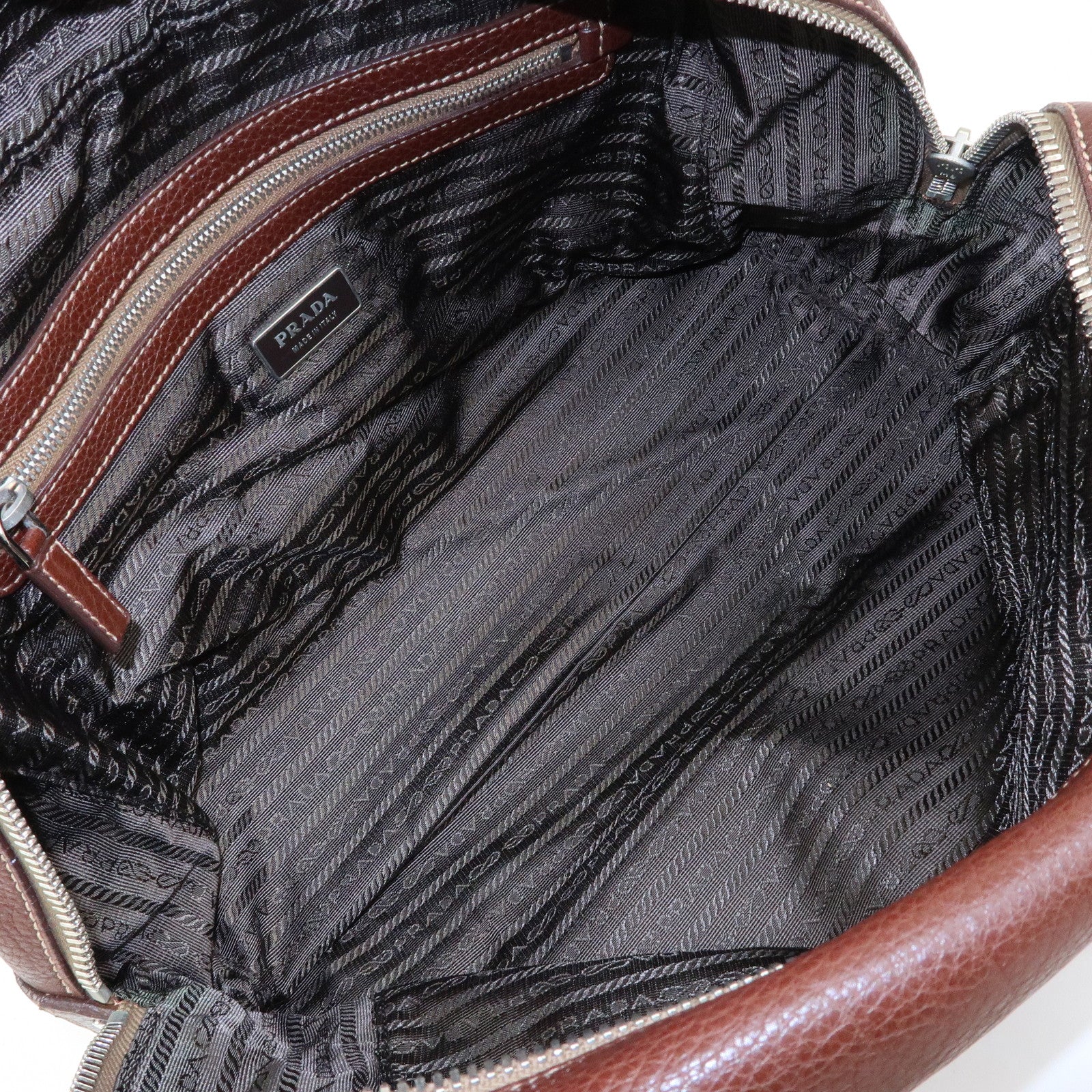 PRADA Vitello Daino Leather Boston Bag Hand Bag Brown BR3090