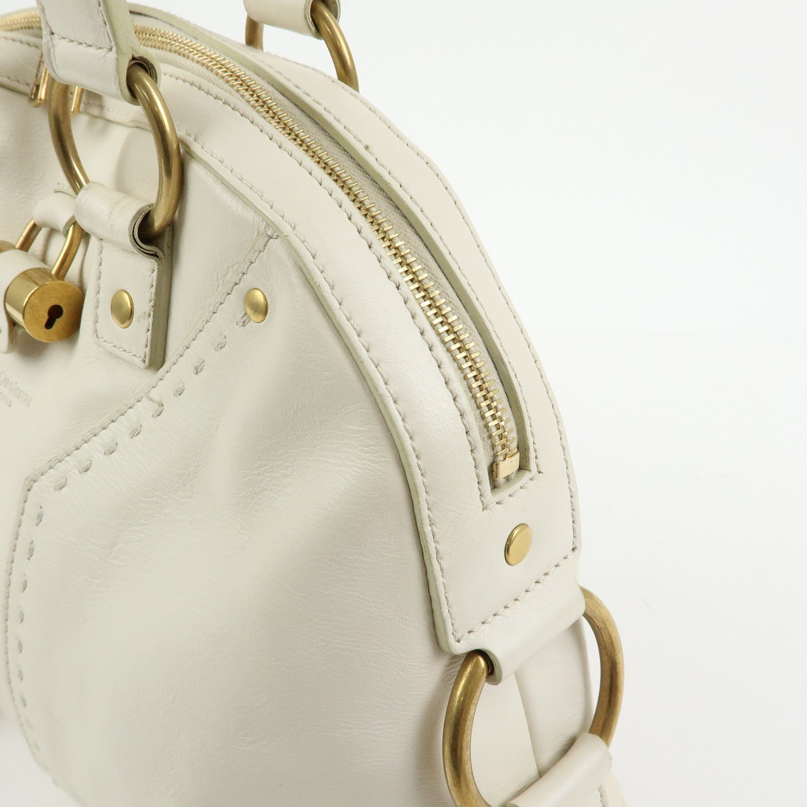SAINT LAURENT PARIS Muse Y Line Leather Hand Bag Ivory 156465