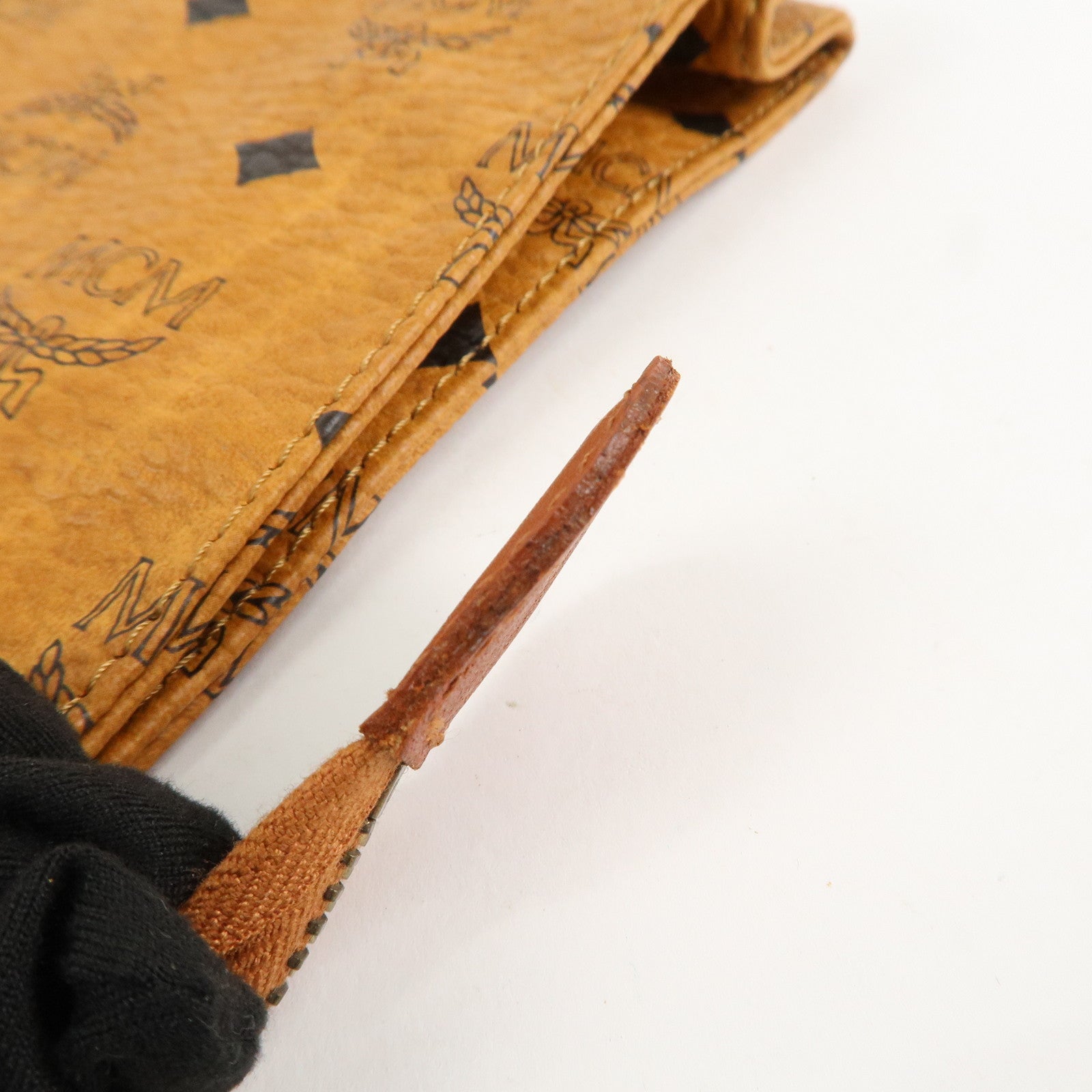 MCM Visetos Leather Clutch Bag Brown Gold Hardware