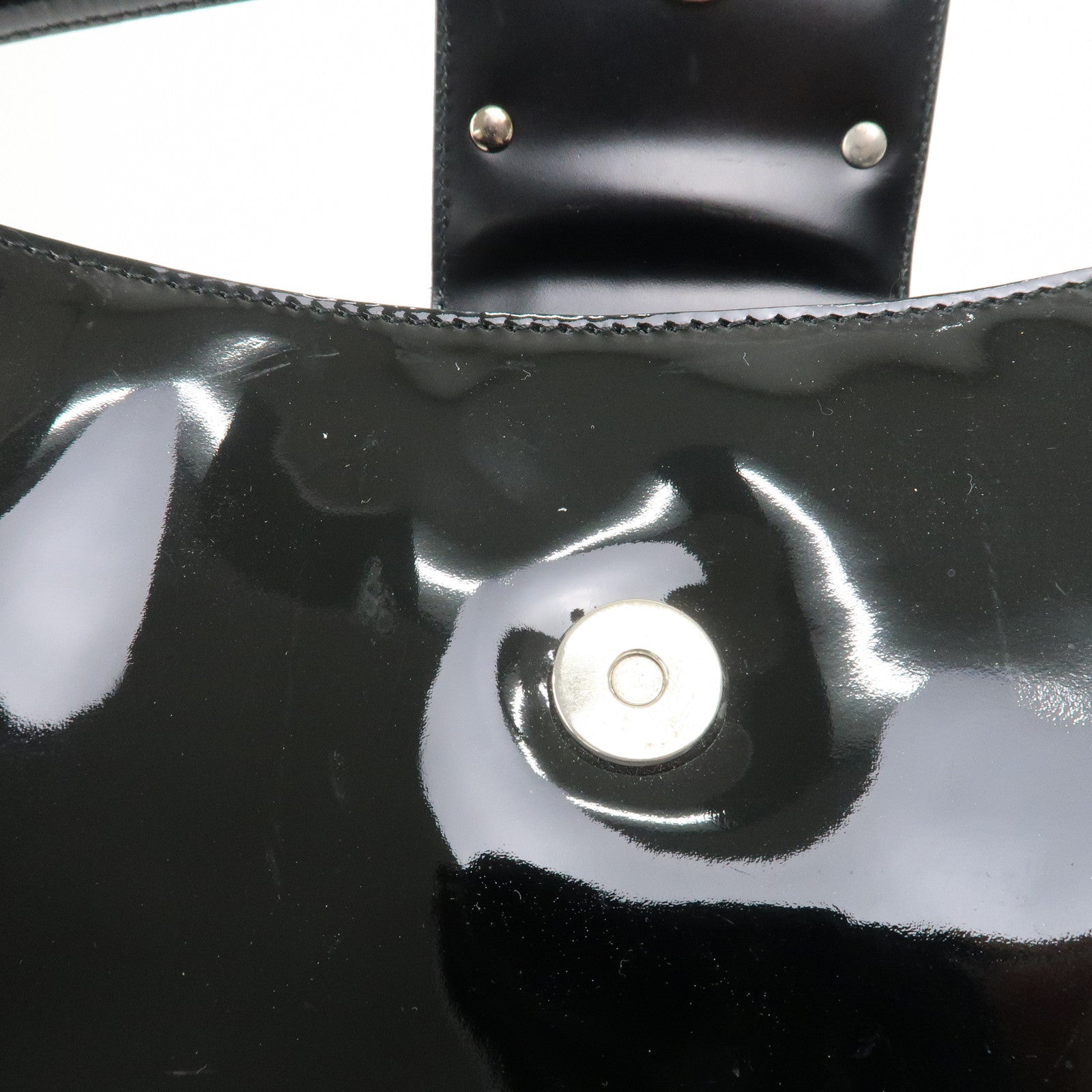 Ferragamo Patent Leather Shoulder Bag Hand Bag Black Silver HDW