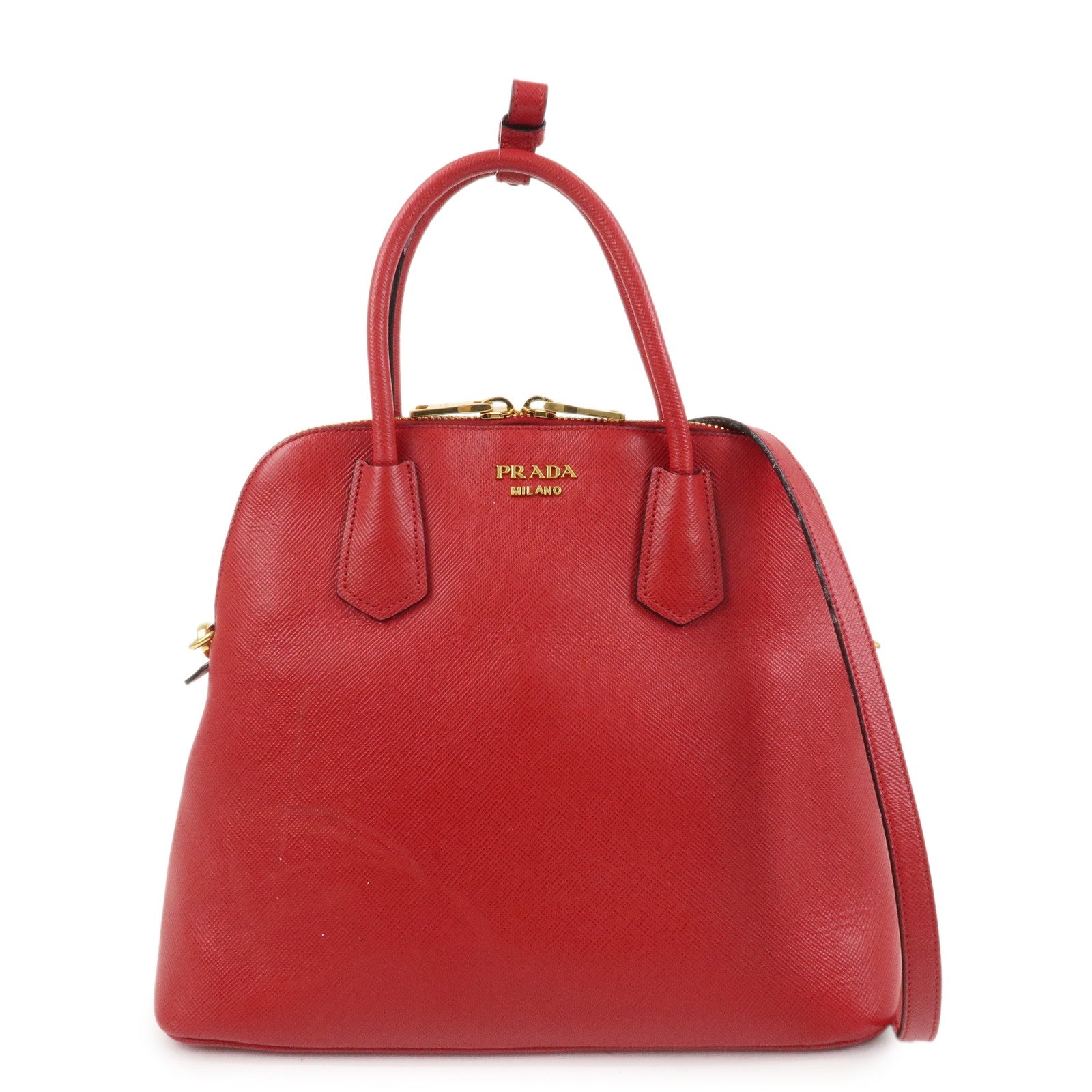 PRADA Logo Saffiano Leather 2Way Hand Bag Shoulder Bag Red BL0907