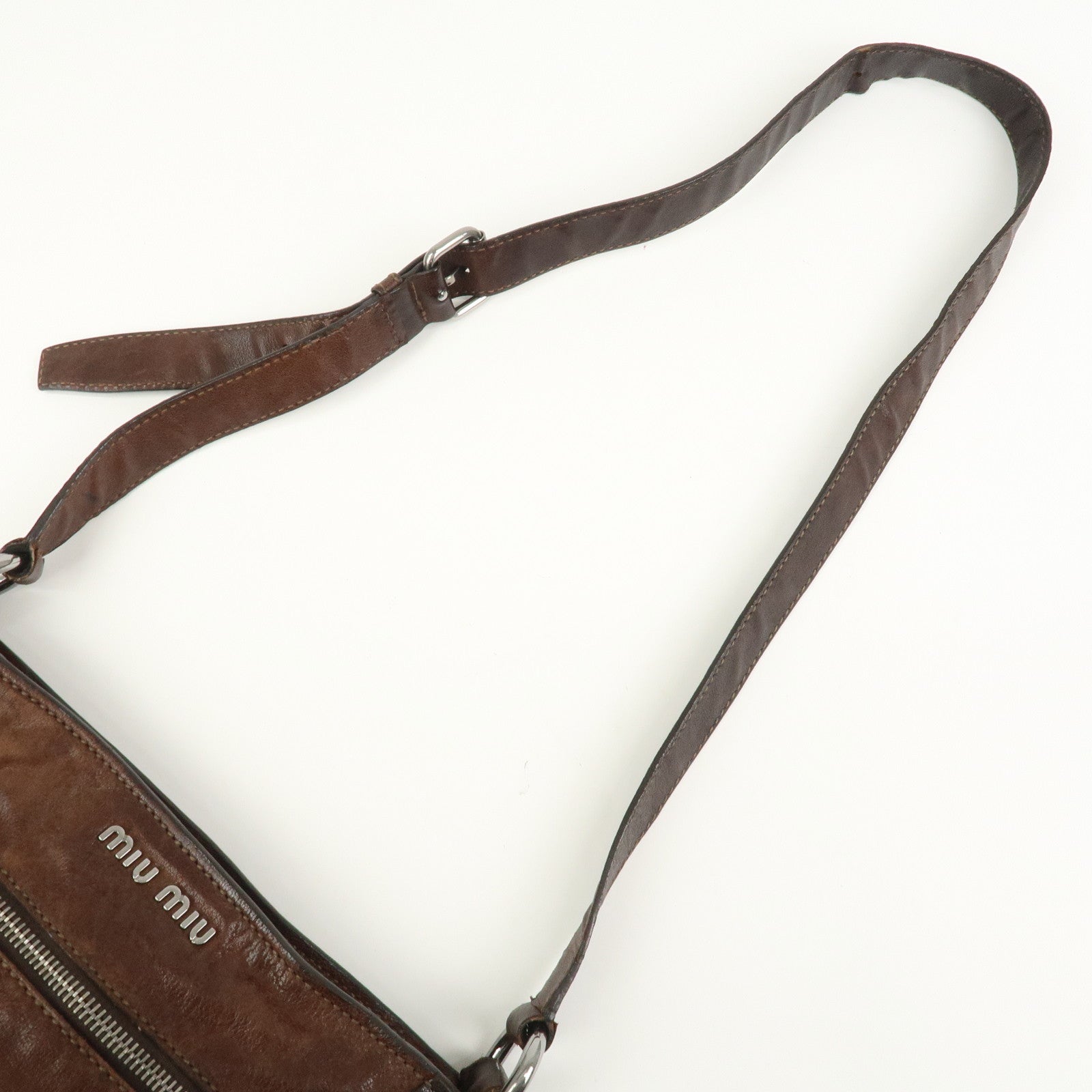 MIU MIU Logo Leather Shoulder Bag Crossbody Bag Brown