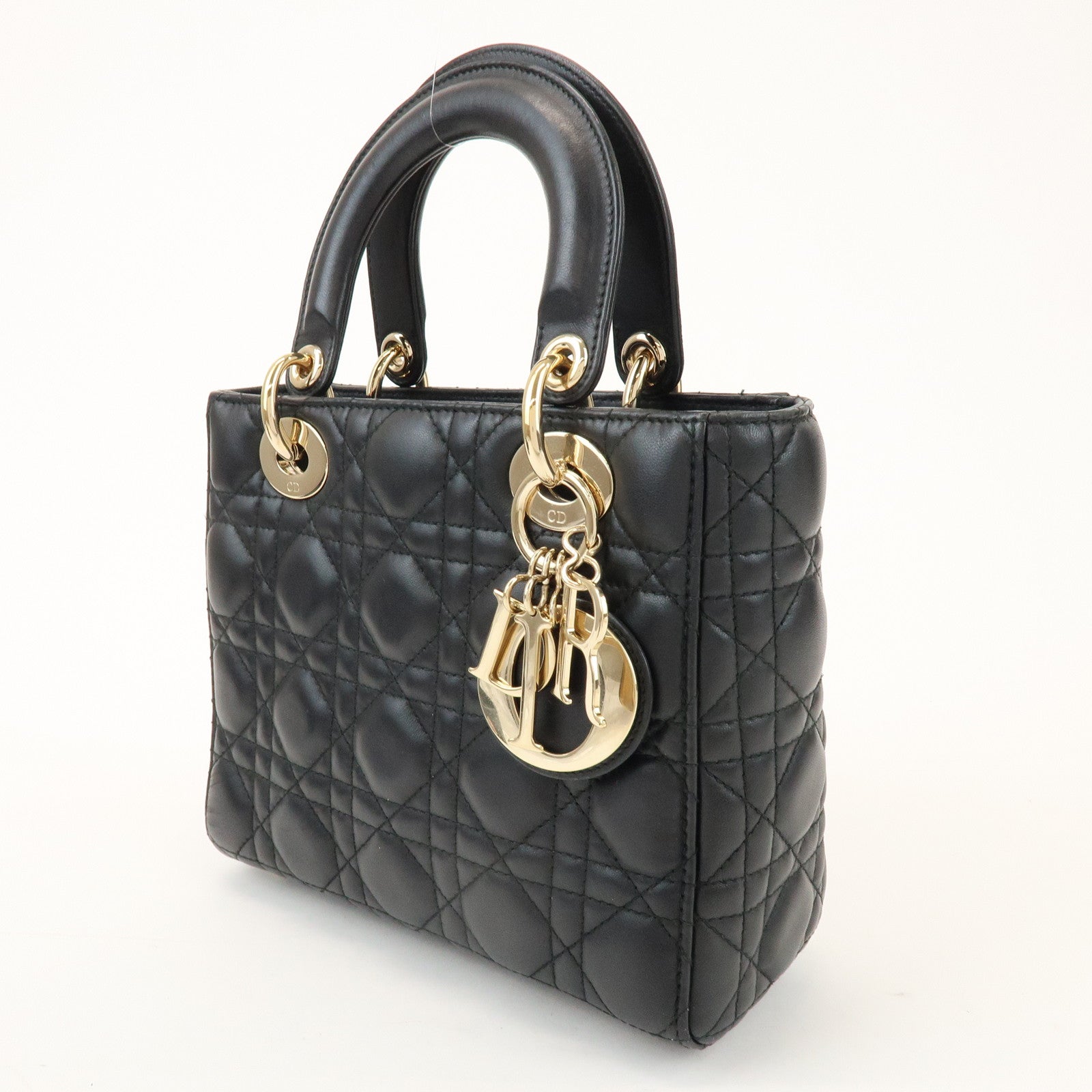 Christian Dior Lady Dior Cannage Lamb Skin 2Way Bag Hand Bag Black