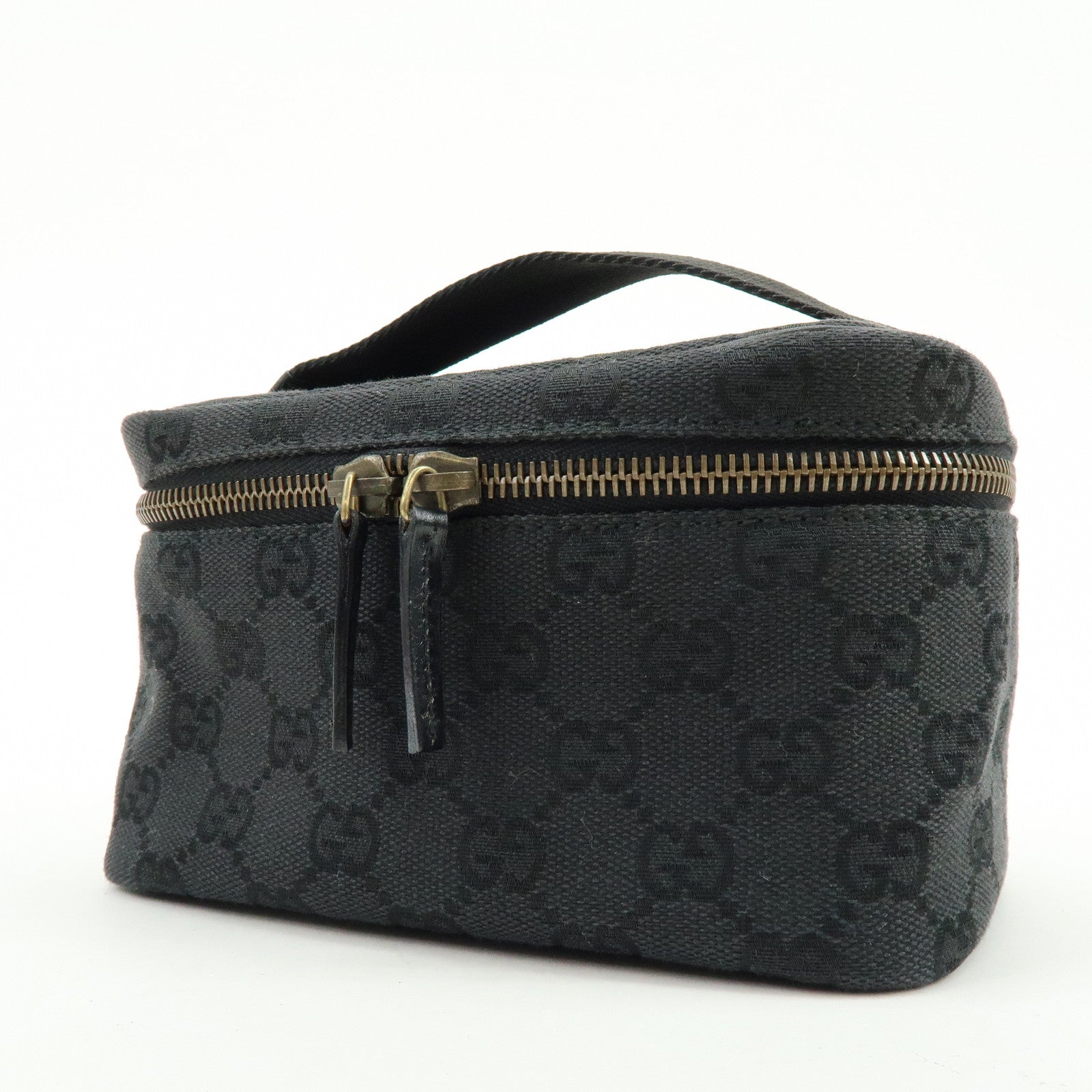 GUCCI GG Canvas Leather Vanity Case Cosmetic Pouch Black 106646