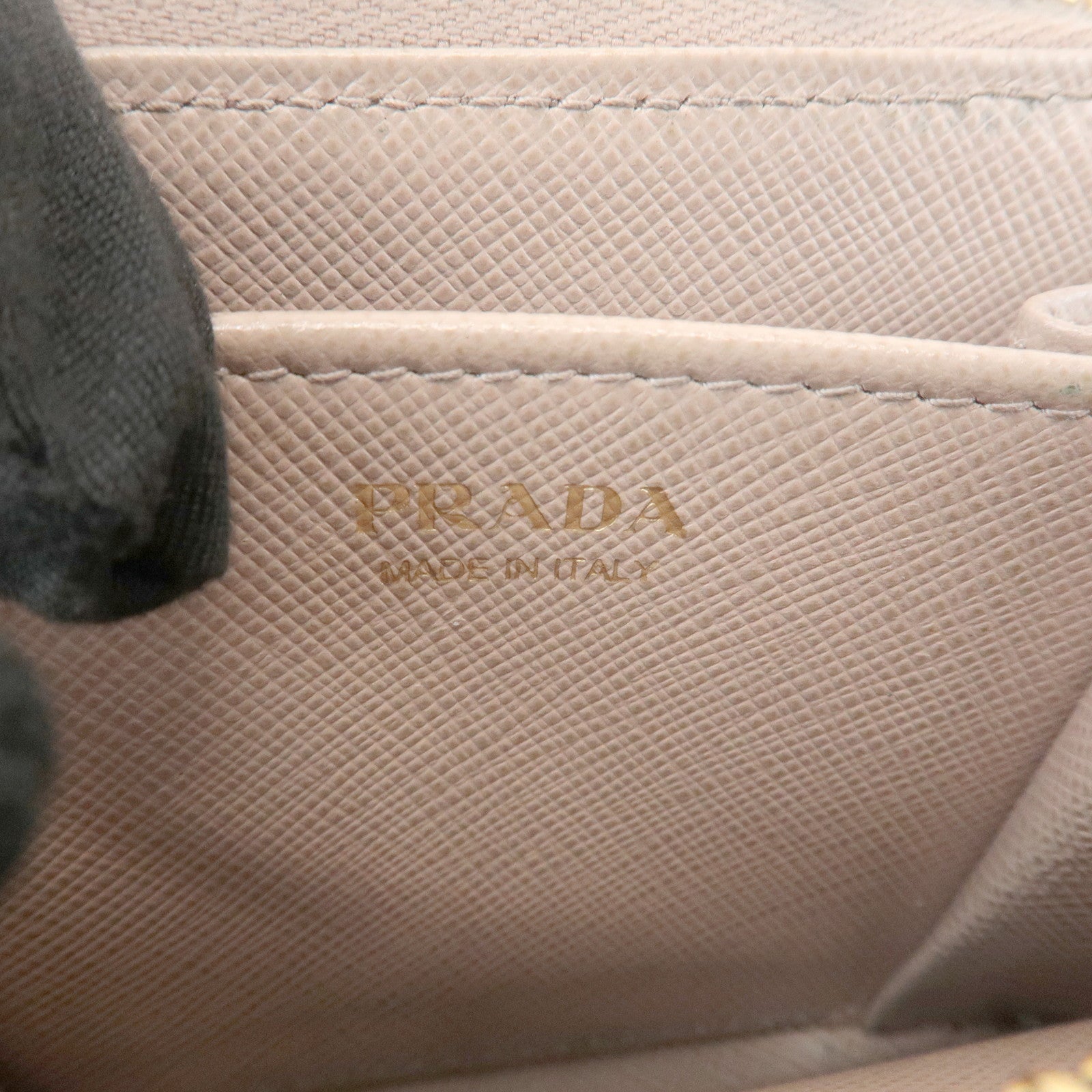 PRADA Logo Saffiano Leather Zippy Coin Case Pink Beige 1ML025 Used