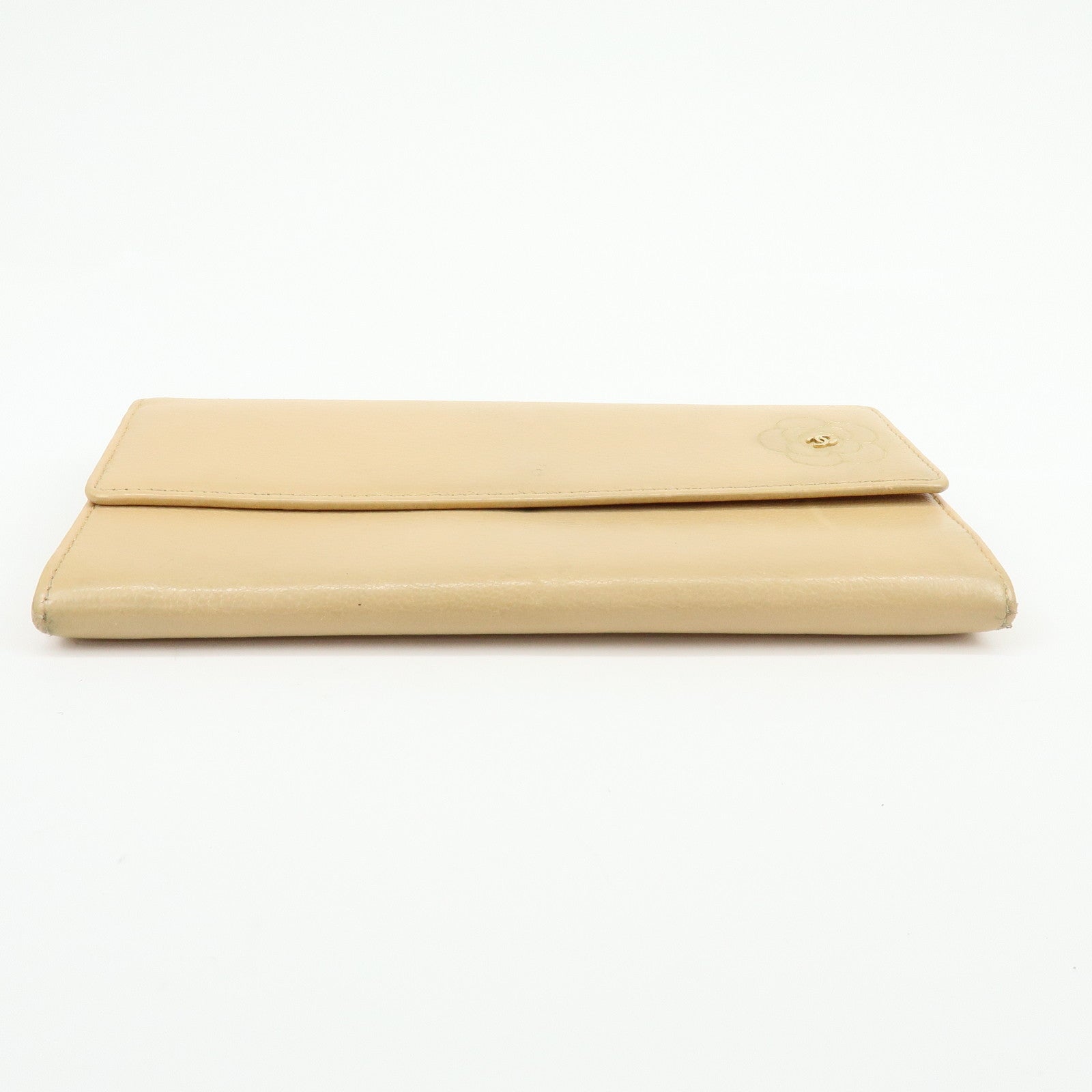 Chanel Camellia Calf Leather Long Flap Wallet Beige