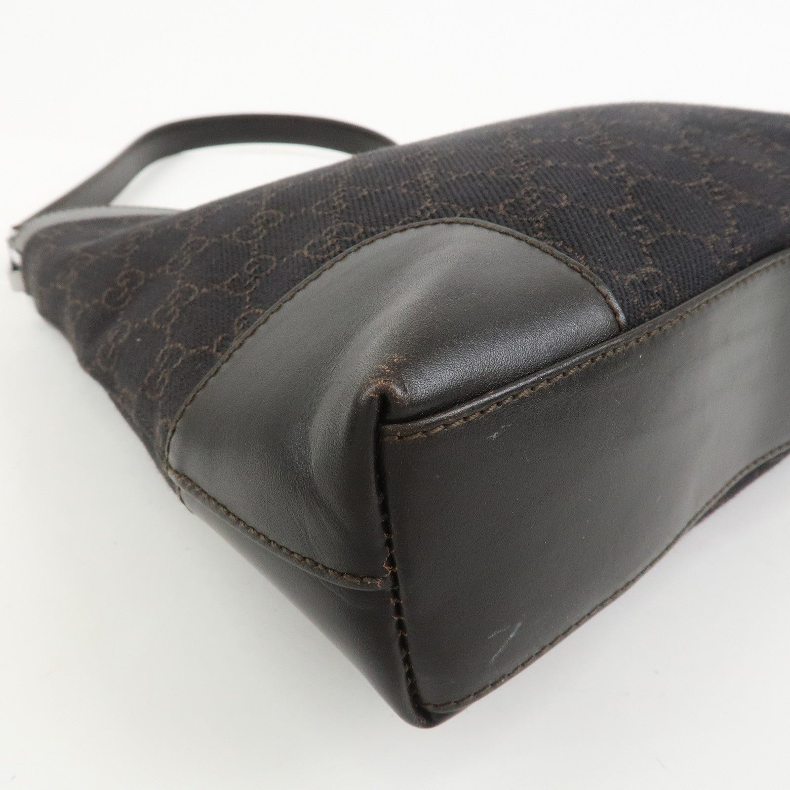 GUCCI GG Denim Leather Shoulder Bag Hand Bag Brown 143745