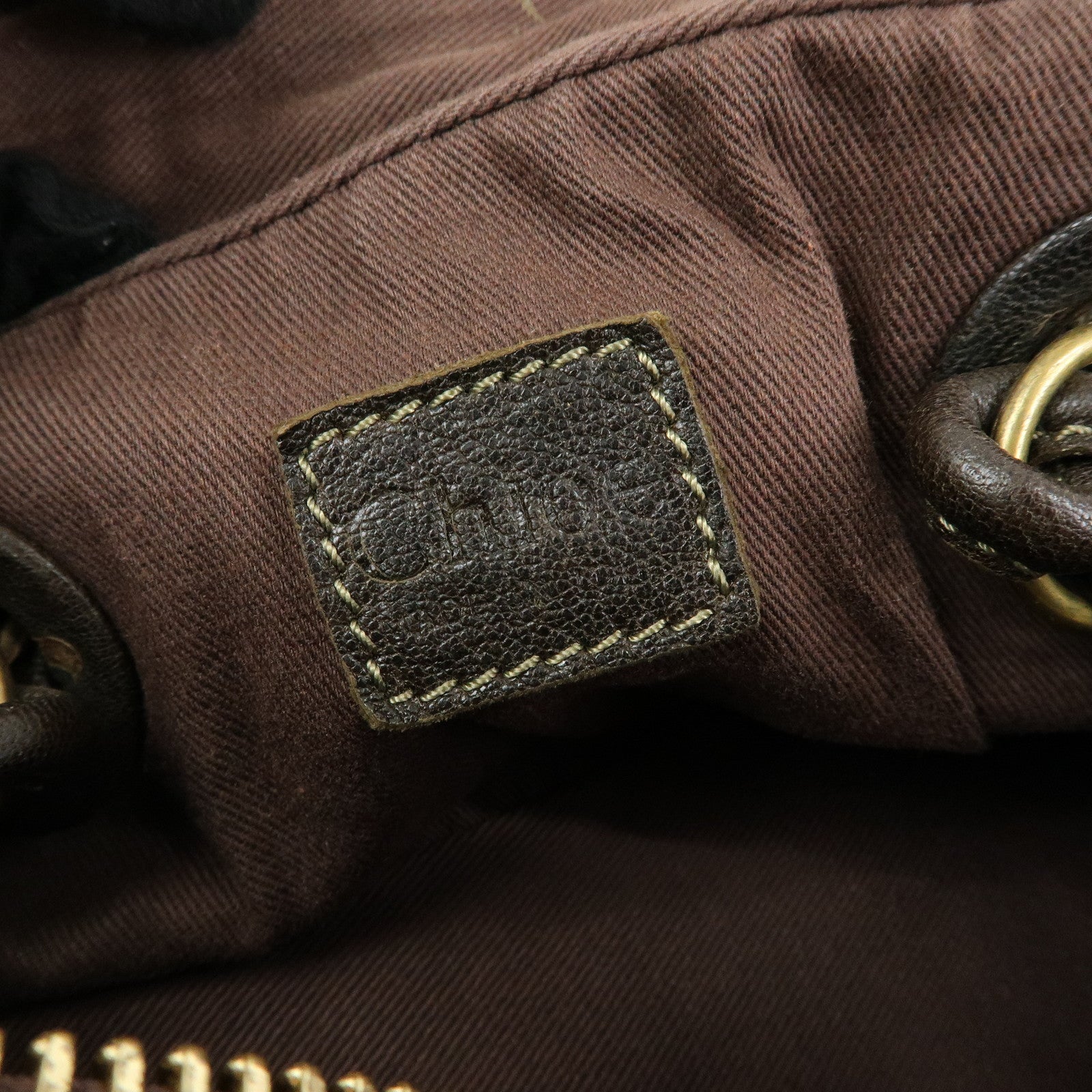 Chloe Leather Shoulder Bag Mini Boston Bag Brown