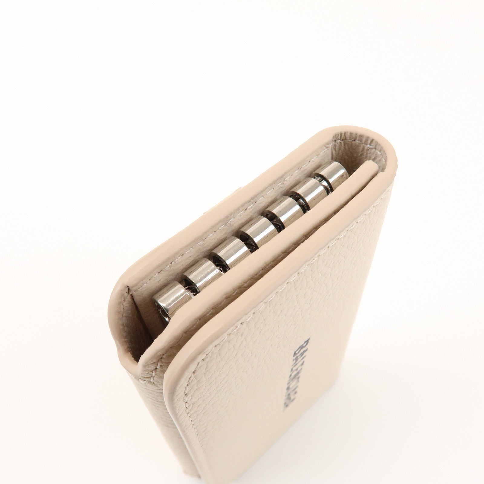 BALENCIAGA CASH Leather 6 Rings Key Case Key Holder Beige