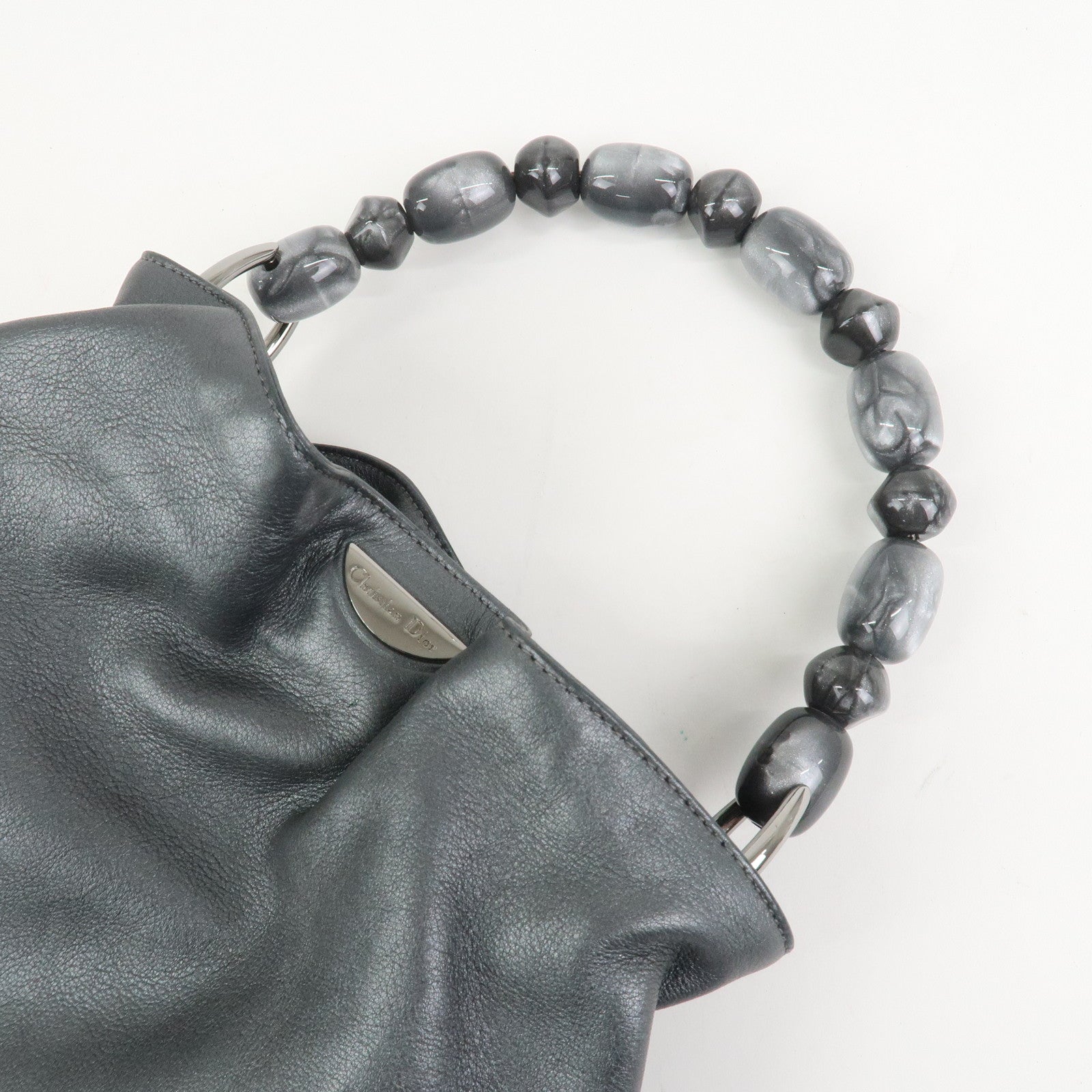 Christian Dior Maris Pearl Leather Hand Bag Gray