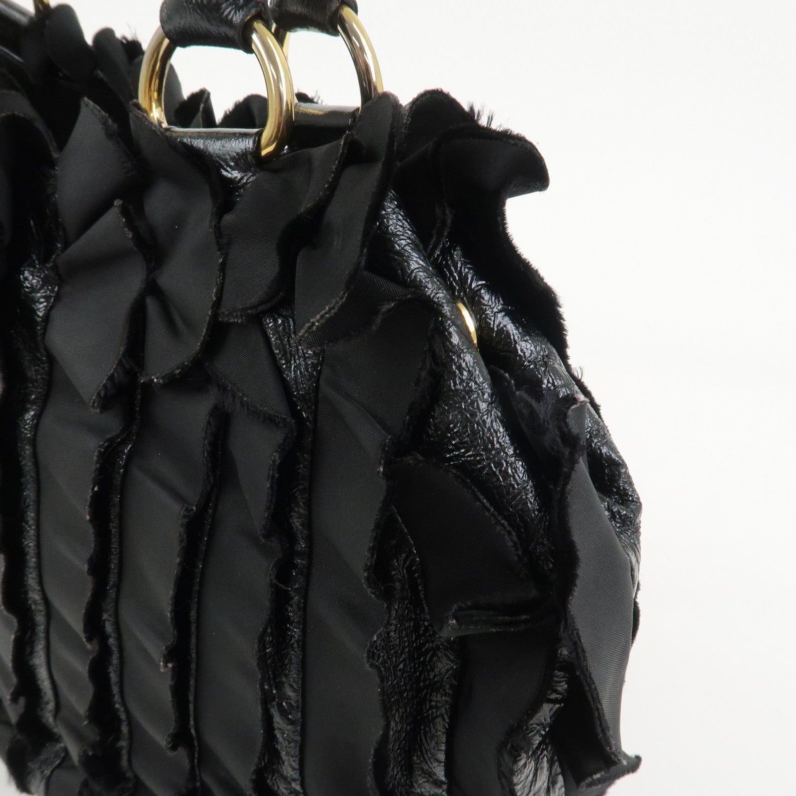 PRADA Patent Nylon Leather Shoulder Bag Hand Bag Black BR4176