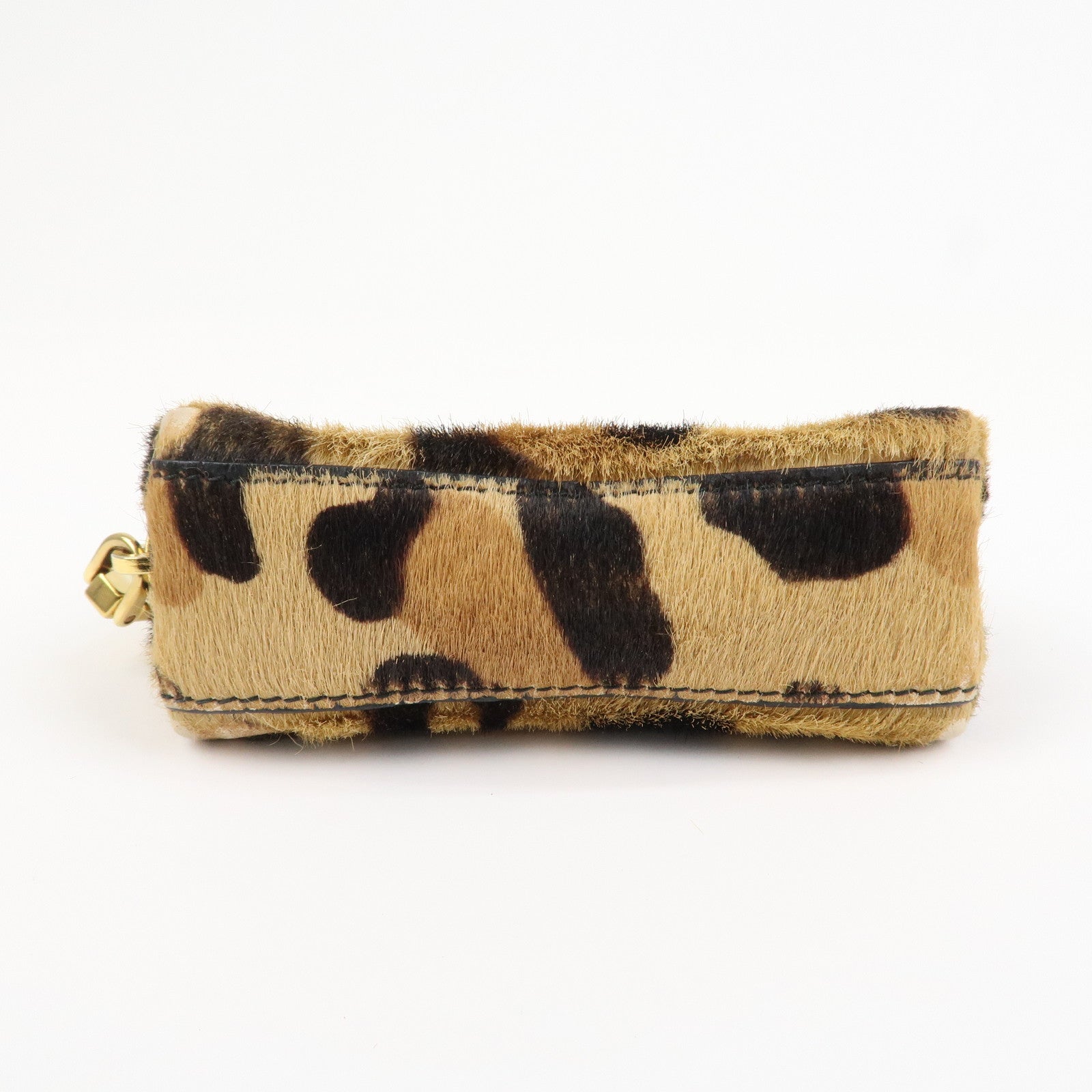 PRADA Logo Unborn Calf Coin Case Brown Animal Pattern